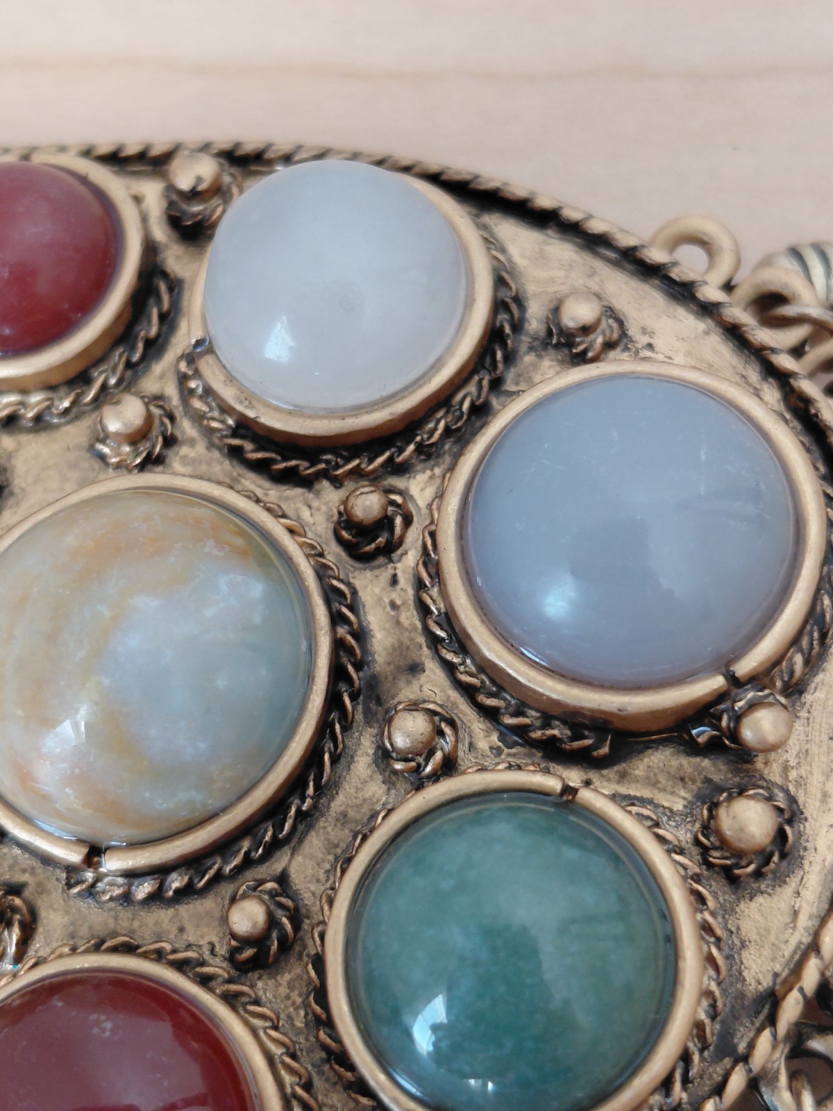 Vintage Glass Pendant _Agate Natural Stone Large – 4 In Length-Gold Tone