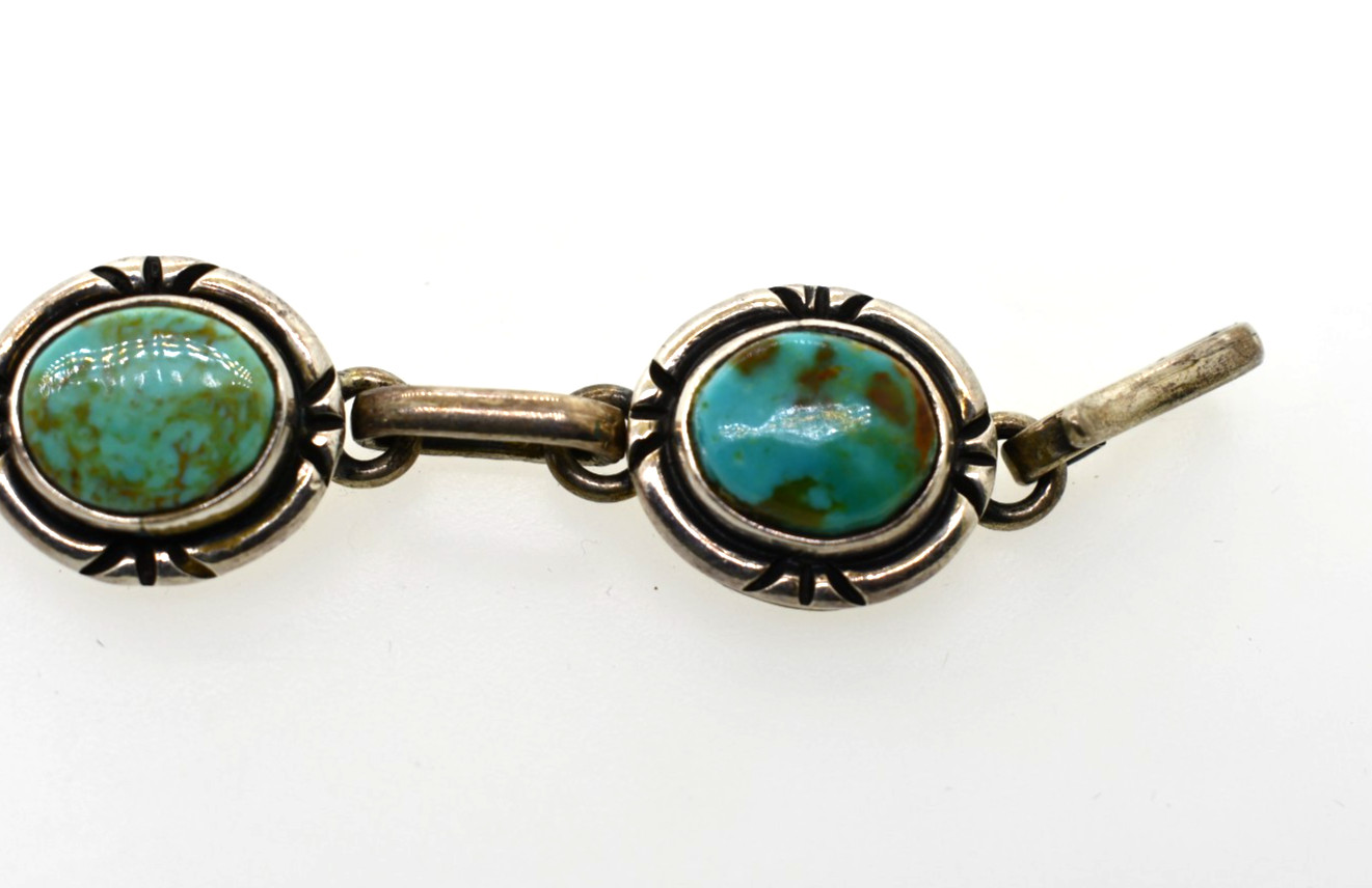 Vintage 980 Silver & Turquoise Bracelet Taxco Mexico 7 1/2″ 33.6 grams