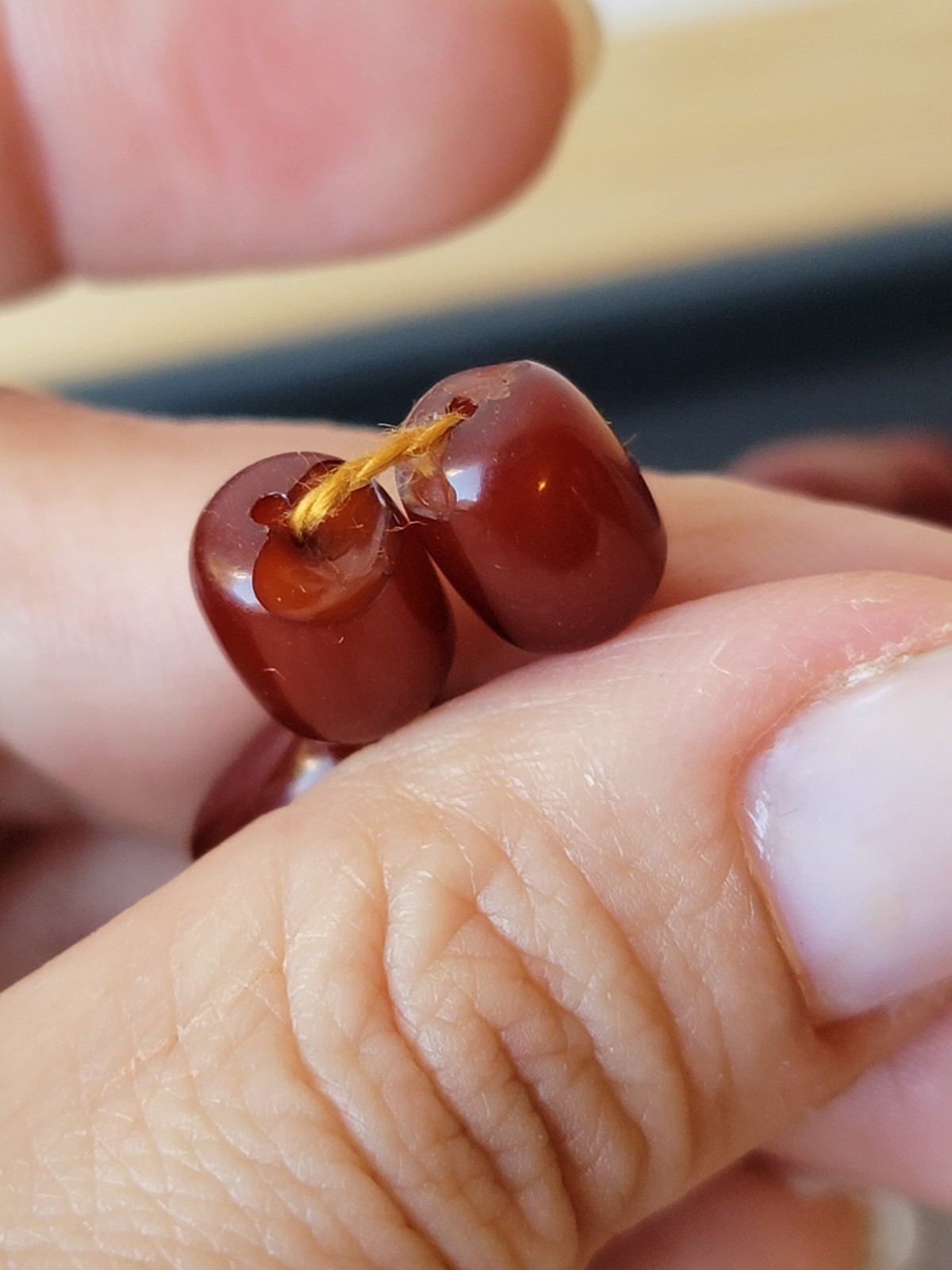 Cherry Amber Bakelite Barrel Prayer Bead Necklace – 76 Grams