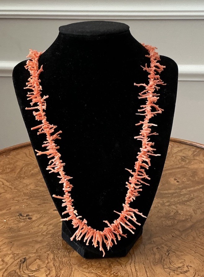 Vintage Undyed Salmon Pink Fine Branch Coral Necklace Fish Hook Clasp 24” Long