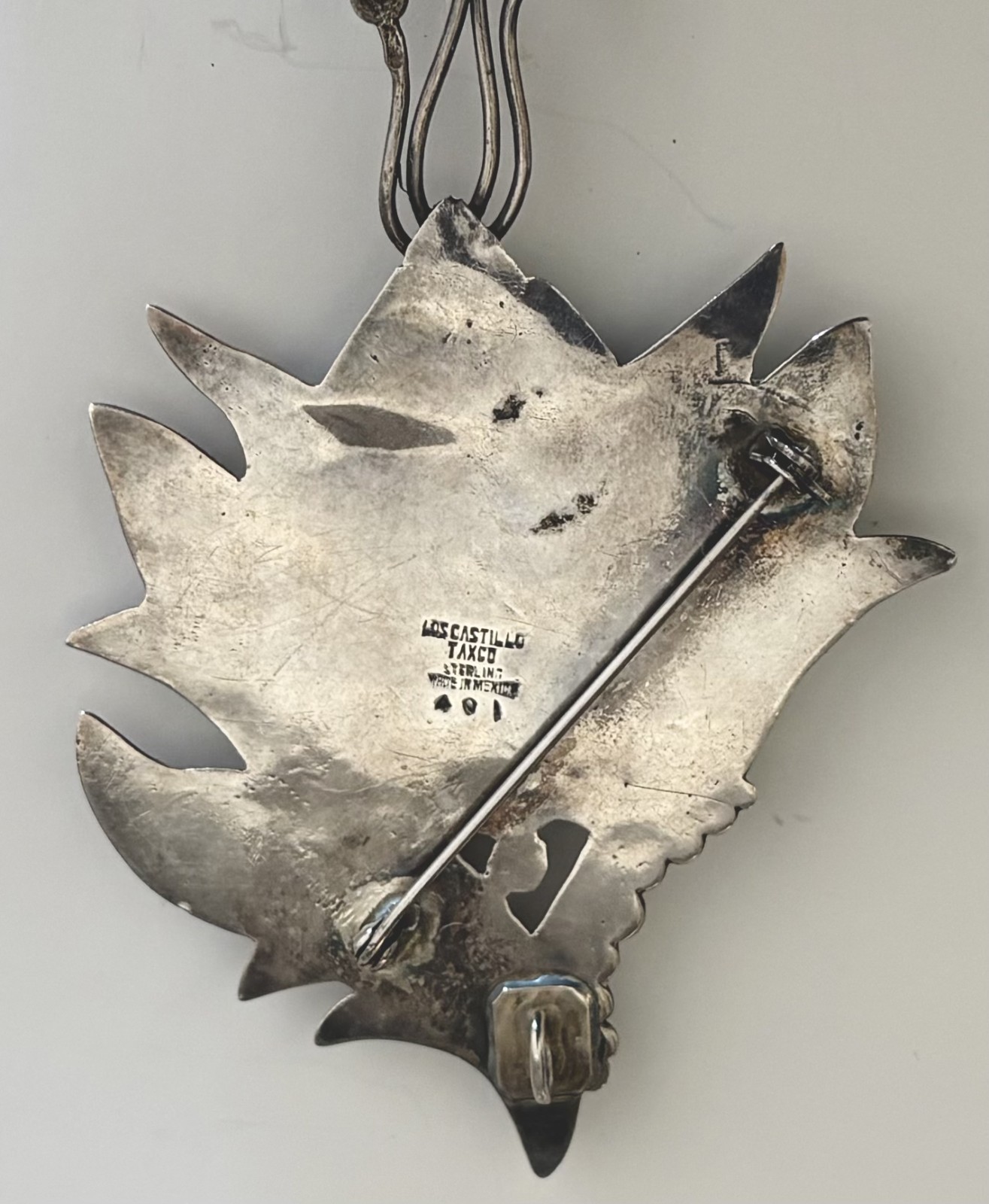 1940’s Signed Los Castillo Taxco Sterling Ornate Flower Blossom Pendant