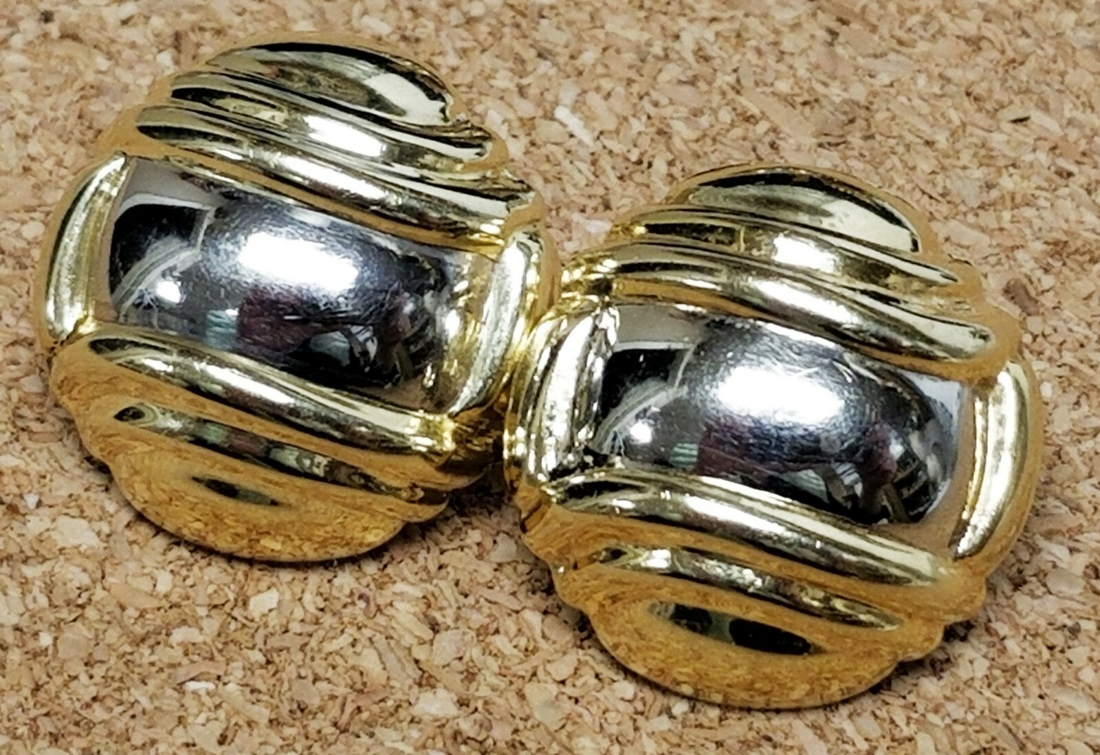 CHIMENTO Modernist 18K Yellow & White Gold Pierced French Clip Earrings 3/4″