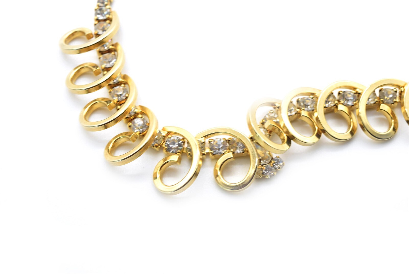May Co. California Jewelry Set Necklace Bracelet Clip Earrings Gold Tone Crystal