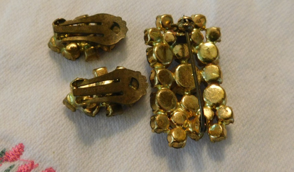Vintage Austria Purple Crystal Rhinestone Pin and Earrings Set