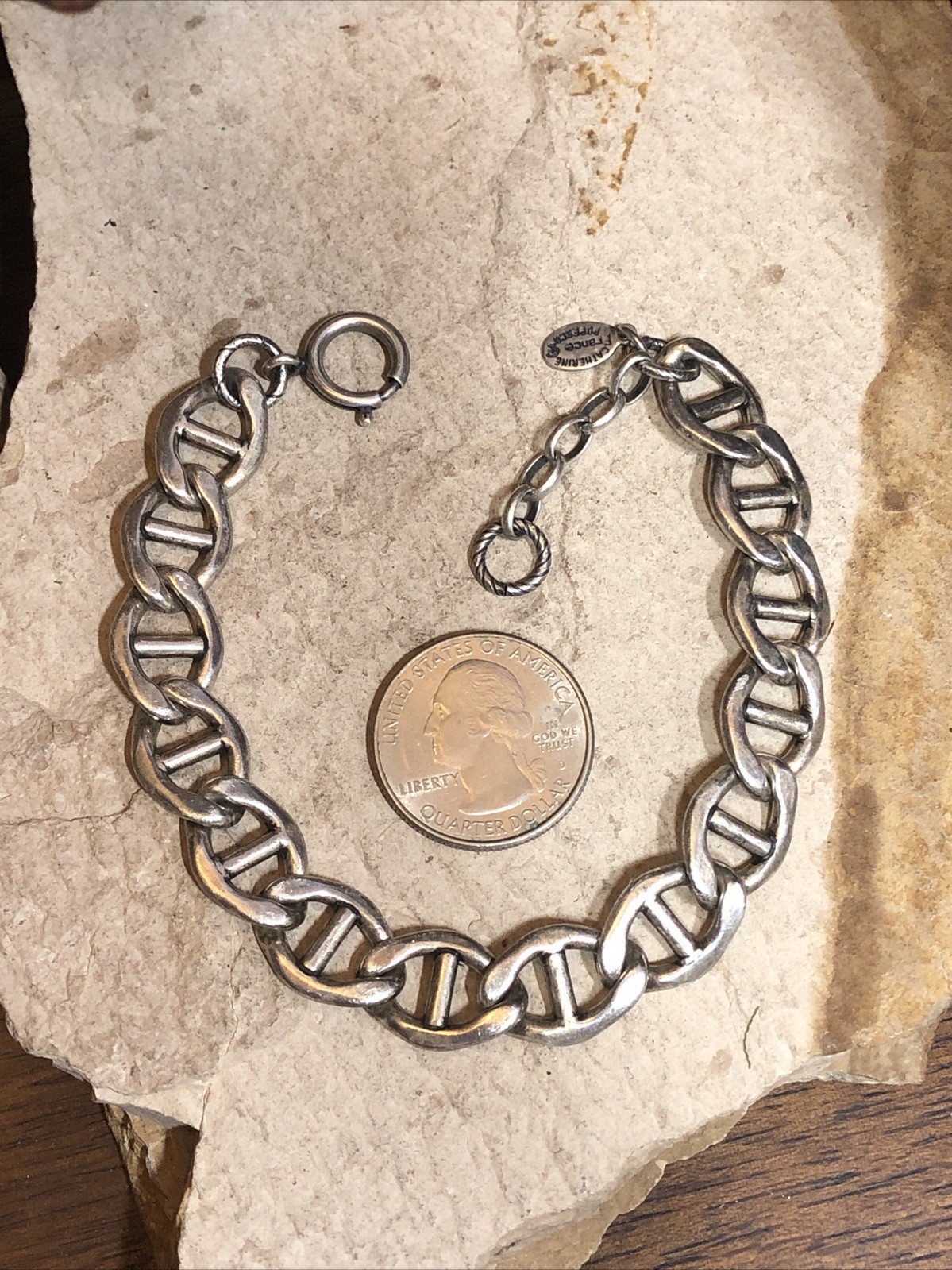 37. CATHERINE POPESCO Silver tone Anchor Mariner Chain Link Bracelet 30g, 8″+1″