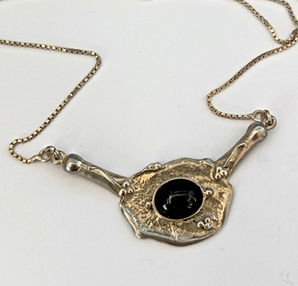 Modernist Silver Onyx Necklace Artisan Freeform Bib Brutalist Israel Art Vintage