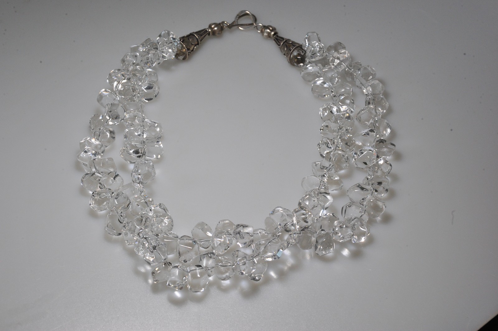 VTG clear rock quartz crystal tumbled polished sterling clasp necklace 258 Grams