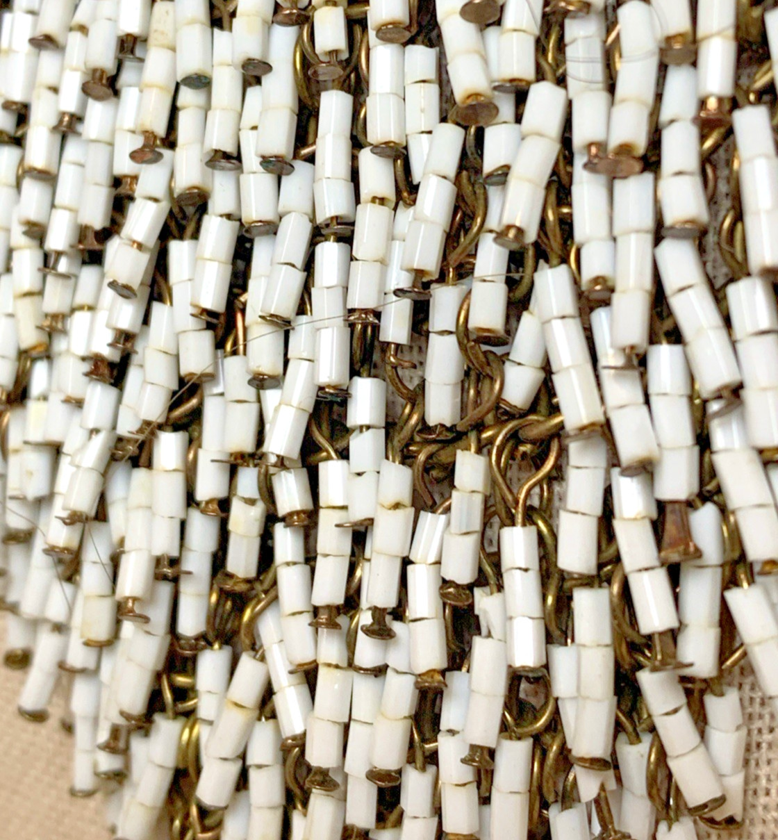 Vintage Beaded Fringe Bib Necklace White Bugle Bead Cascade Statement