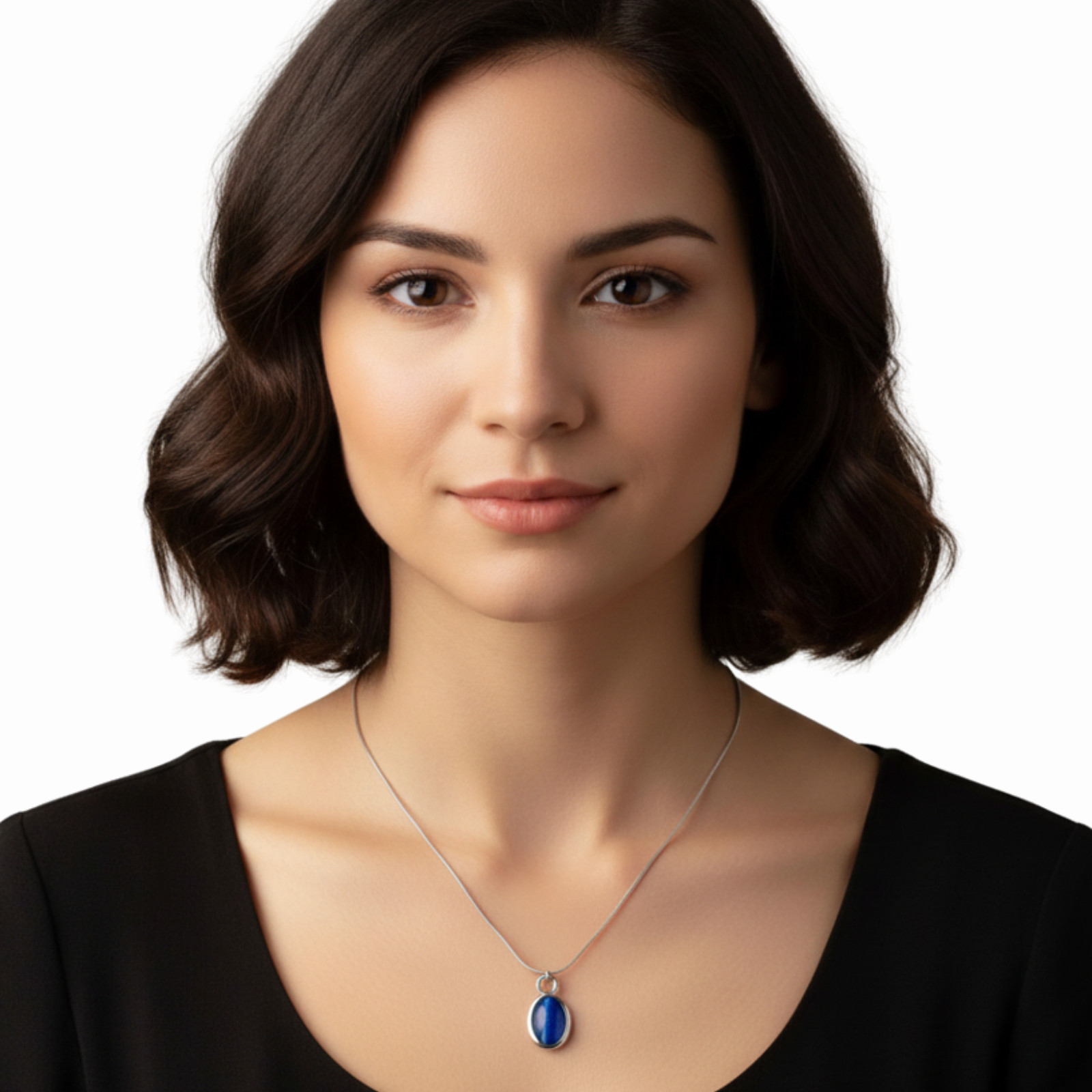 Vtg 2000s Deadstock Silver Tone Cobalt Blue Pendant Necklace 16″ Snake Chain Y2K