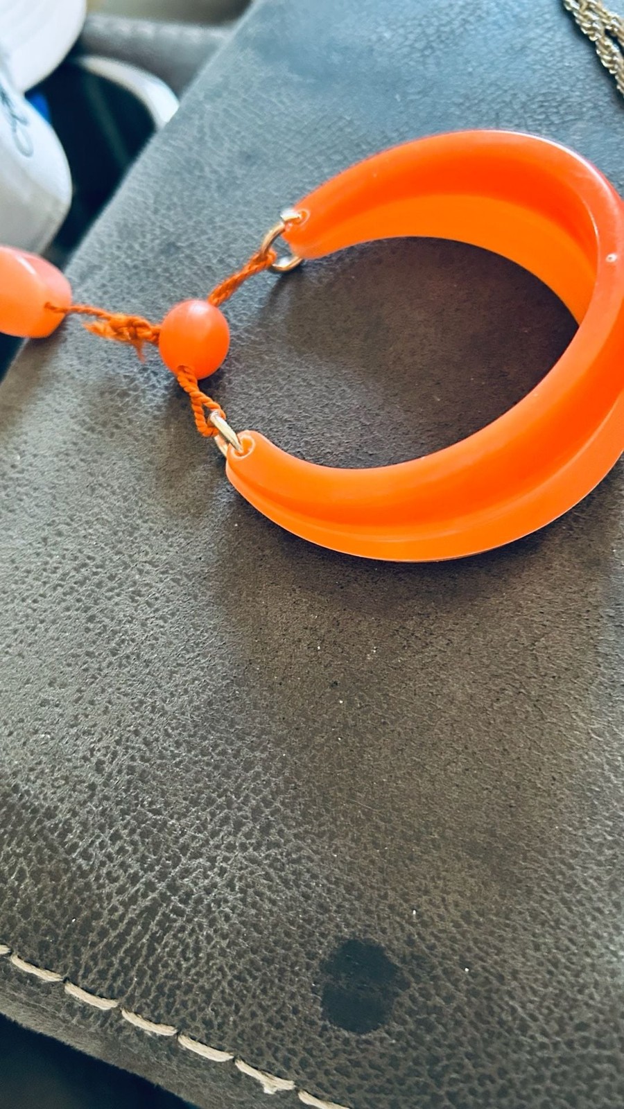 Vintage Orange celluloid Bangle Bracelet with Toggle Closure