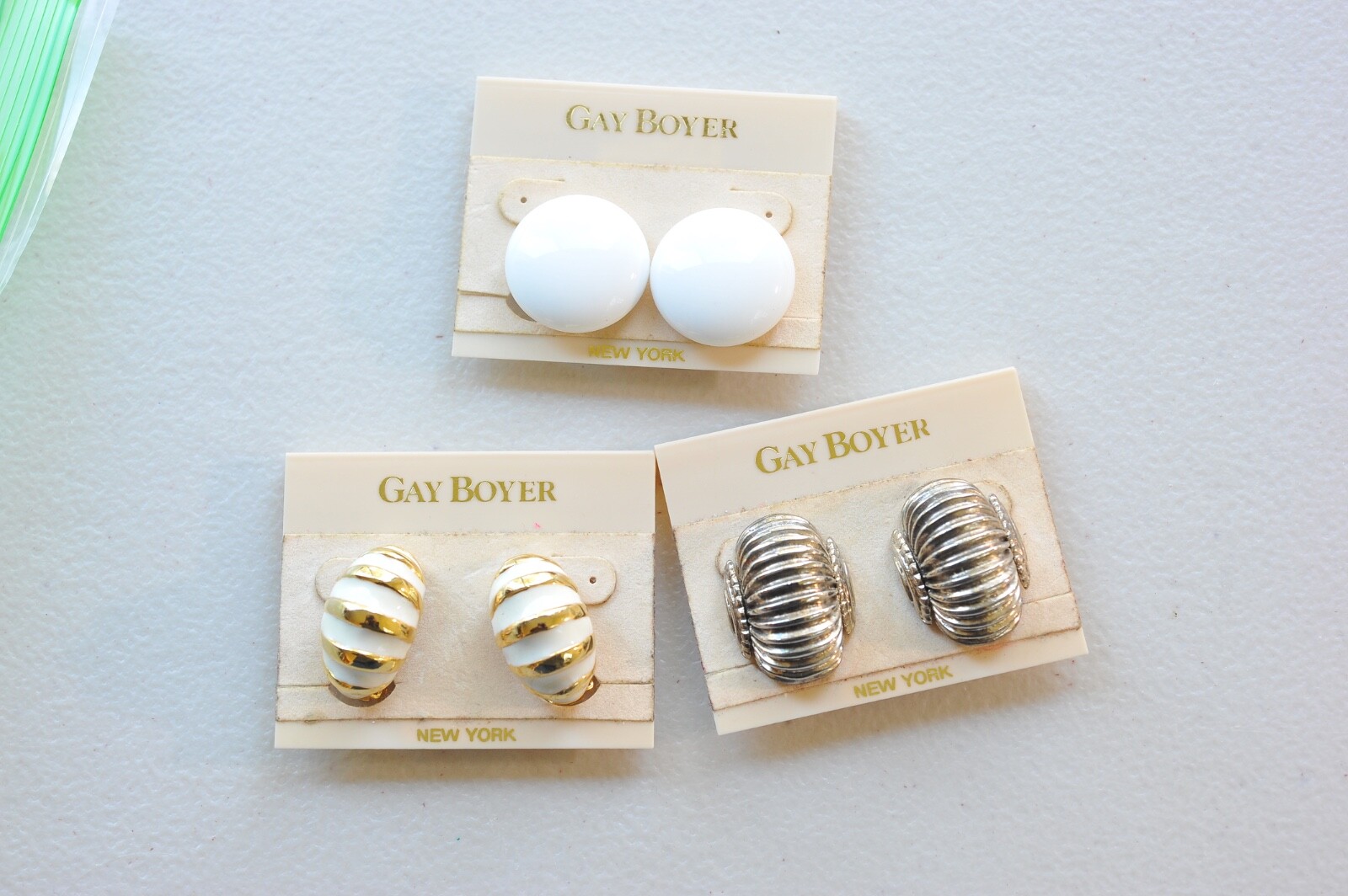 Vtg Gold silver Tone Gay Boyer Clip On Earrings retro style not signed BB18
