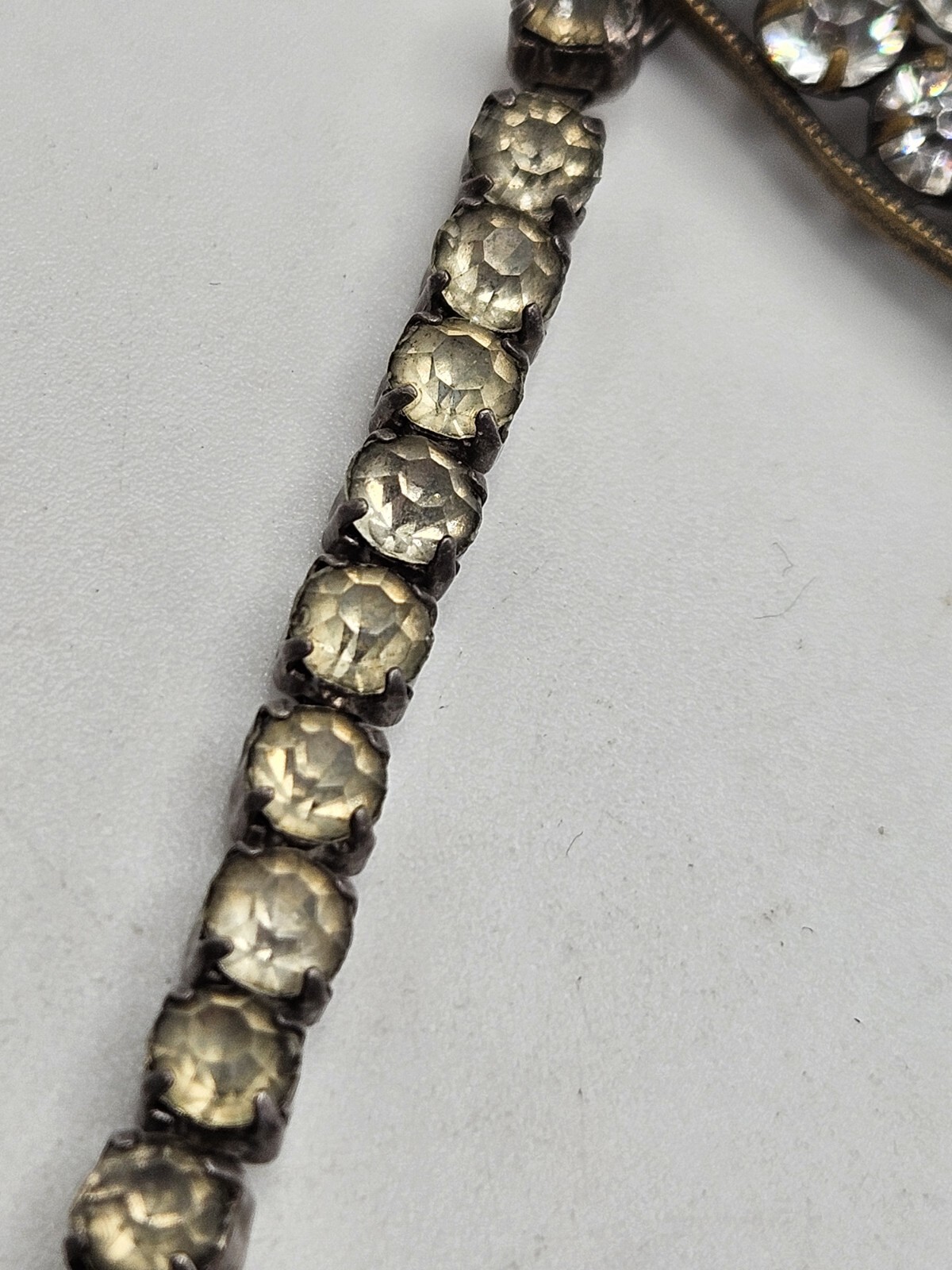 As Is Vintage Silver Tone Clear Rhinestones Ornate Pendant Collar Necklace