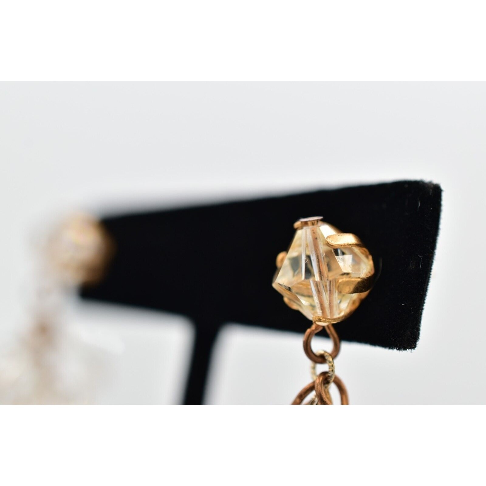 Vintage Clear Austrian Crystal Earrings Dangle Cluster Chain Drop Glam 1950s A24