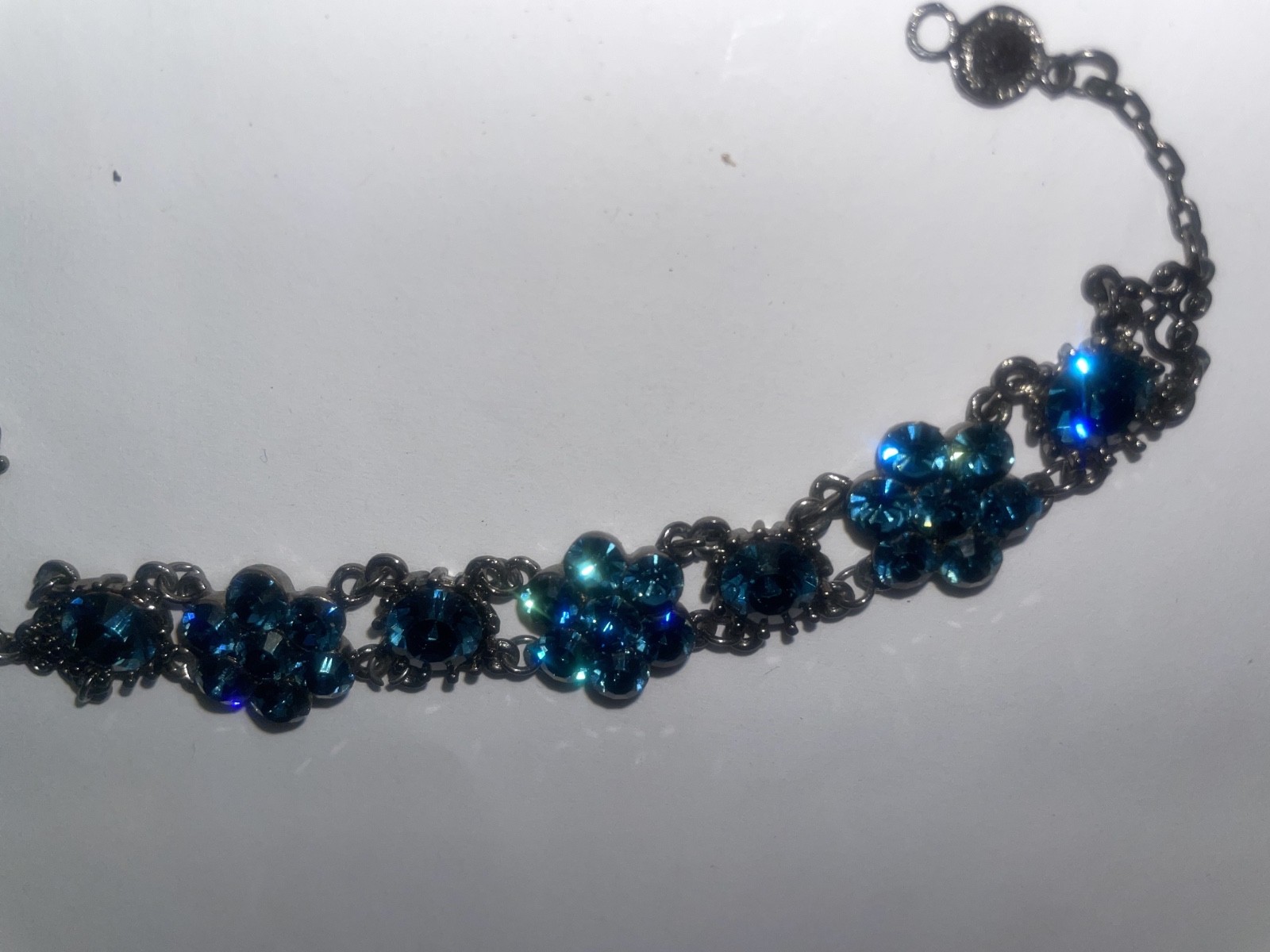 Vintage Austrian Crystal USA Montana Blue 1980’s Station Bracelet 7″
