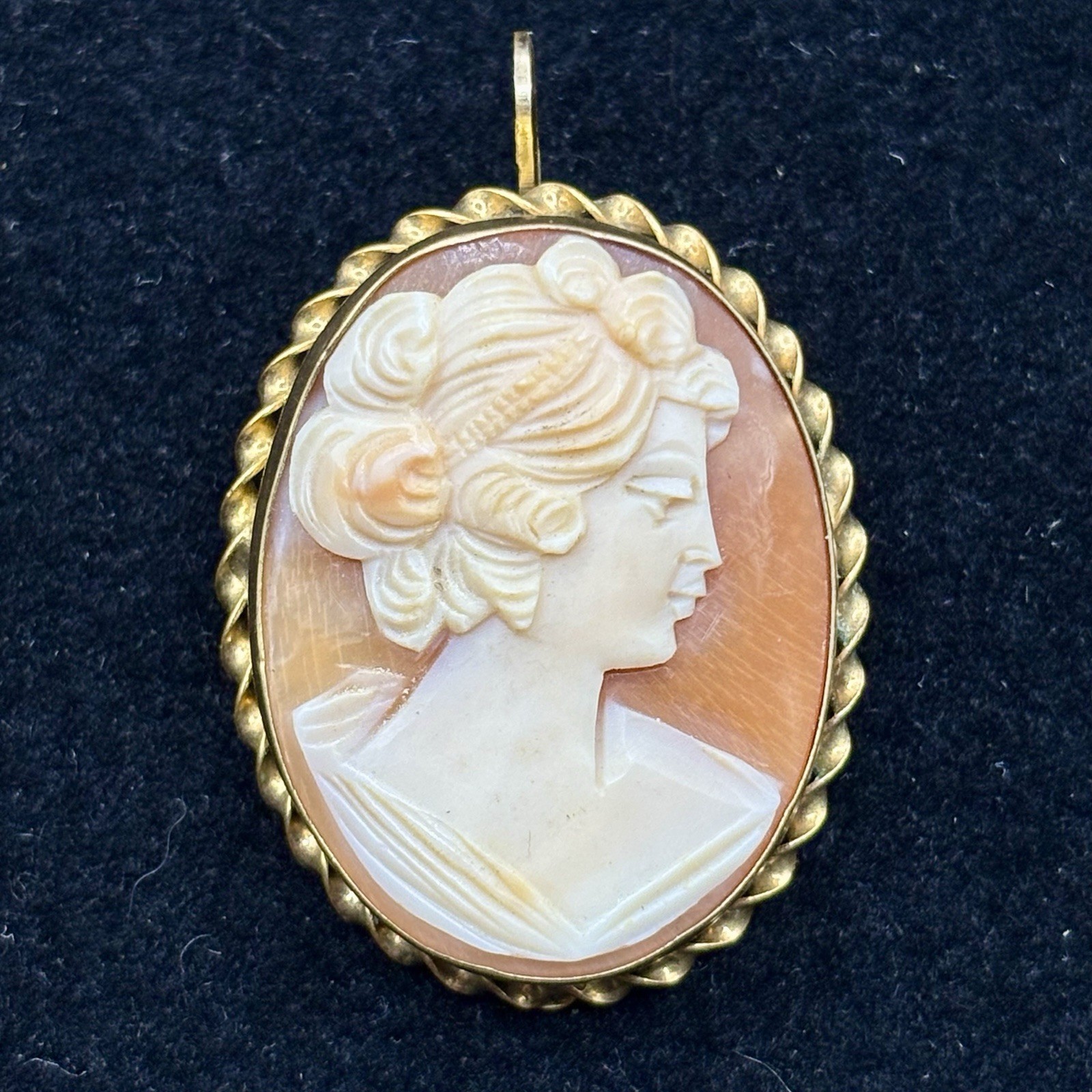 Antique Gold Filled Hand Carved Shell Cameo Portrait Brooch Pendant Pin