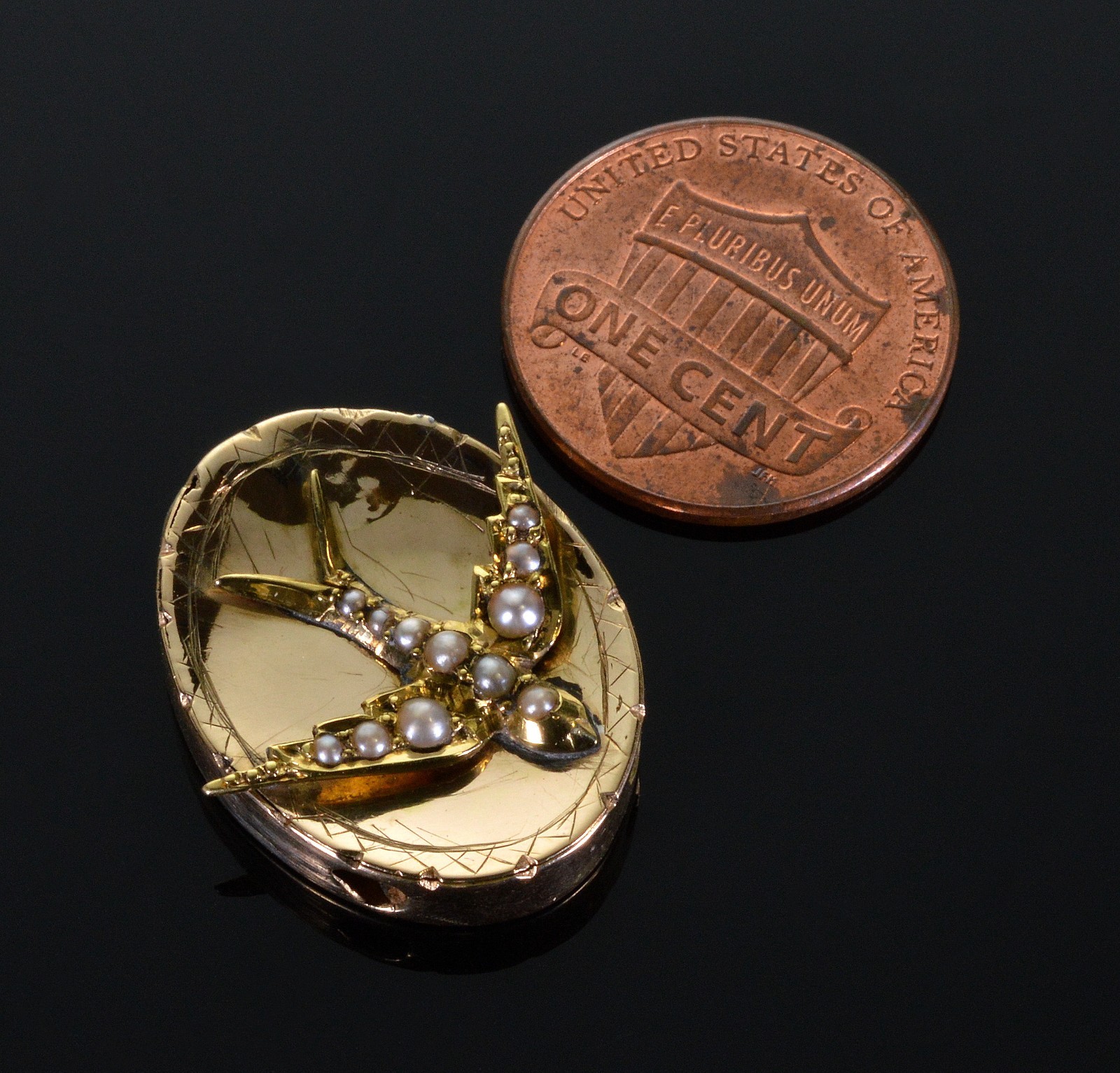 VICTORIAN 14K GOLD LARGE SWALLOW BIRD SLIDE FOR BRACELET NECKLACE C.1890