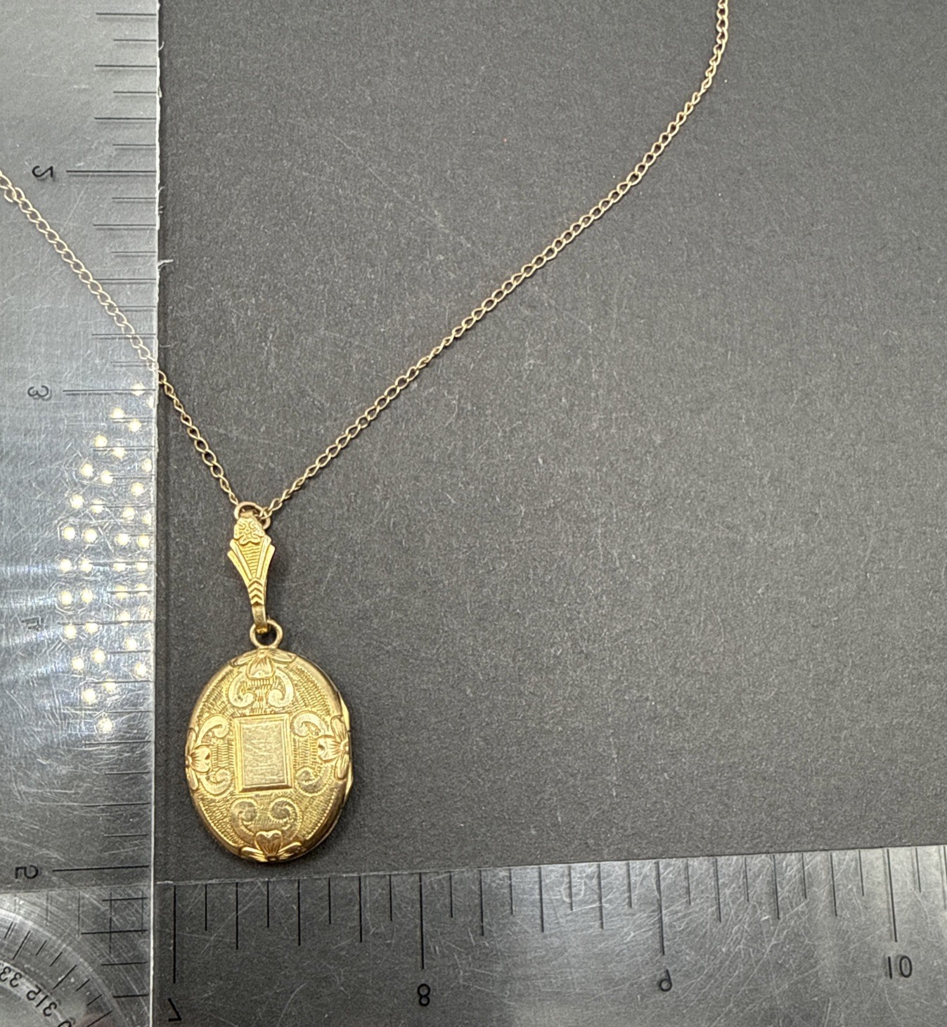 Victorian 10k Gold Filled Locket Necklace Etched Oval 16” B44