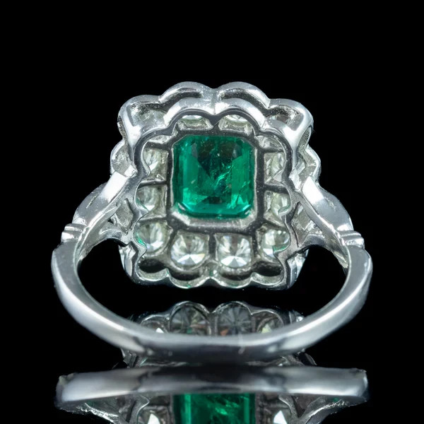 Art Deco 3.30Ct Natural Emerald Vintage Wedding Ring 14K White Gold Finish