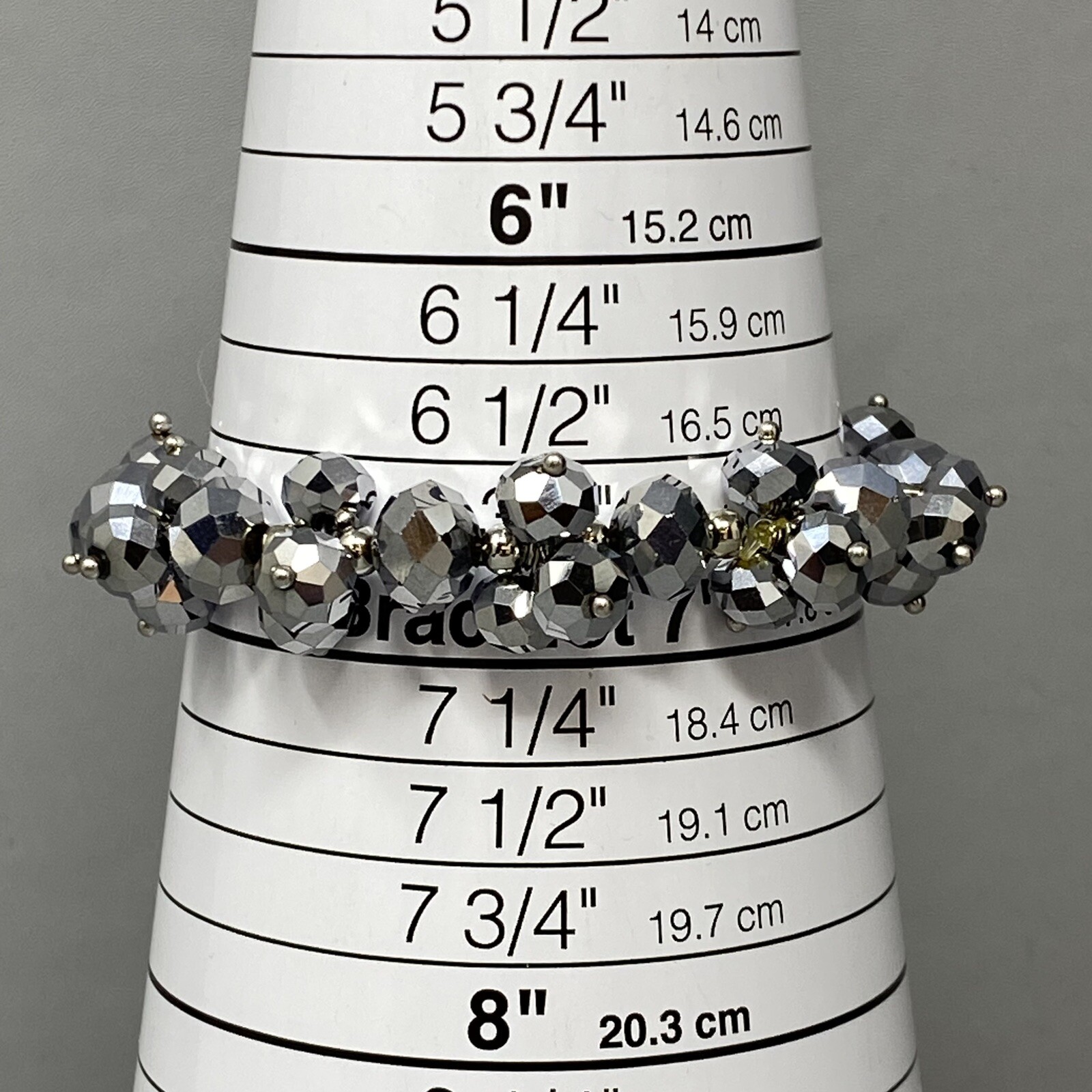 Stretch Bead Bracelet Silver Faceted Glass Cluster Fire Polished Iridescent 7″