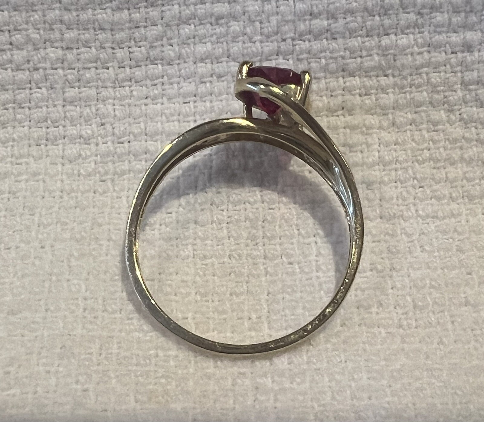 Vintage 10K Gold Red Pink Heart Clear Stones Ring Size 7