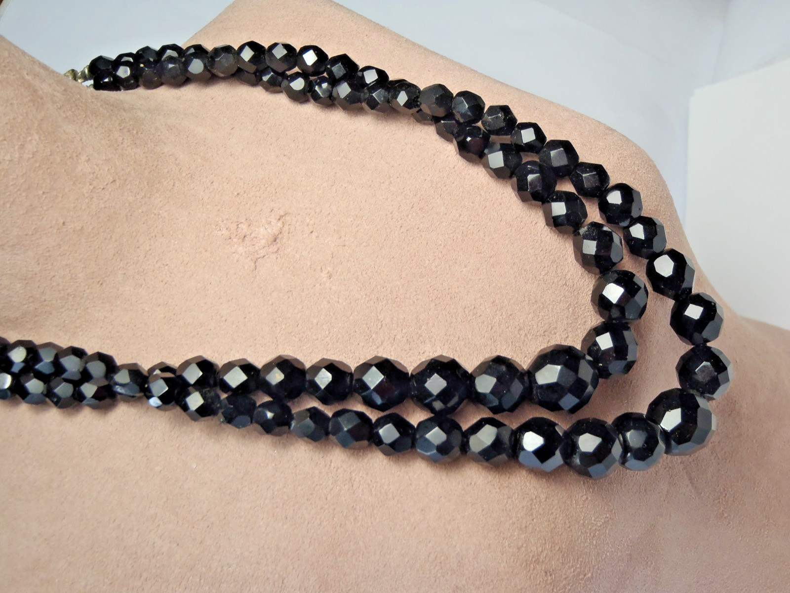 Vintage Laguna Black Faceted Glass Double-Strand Necklace