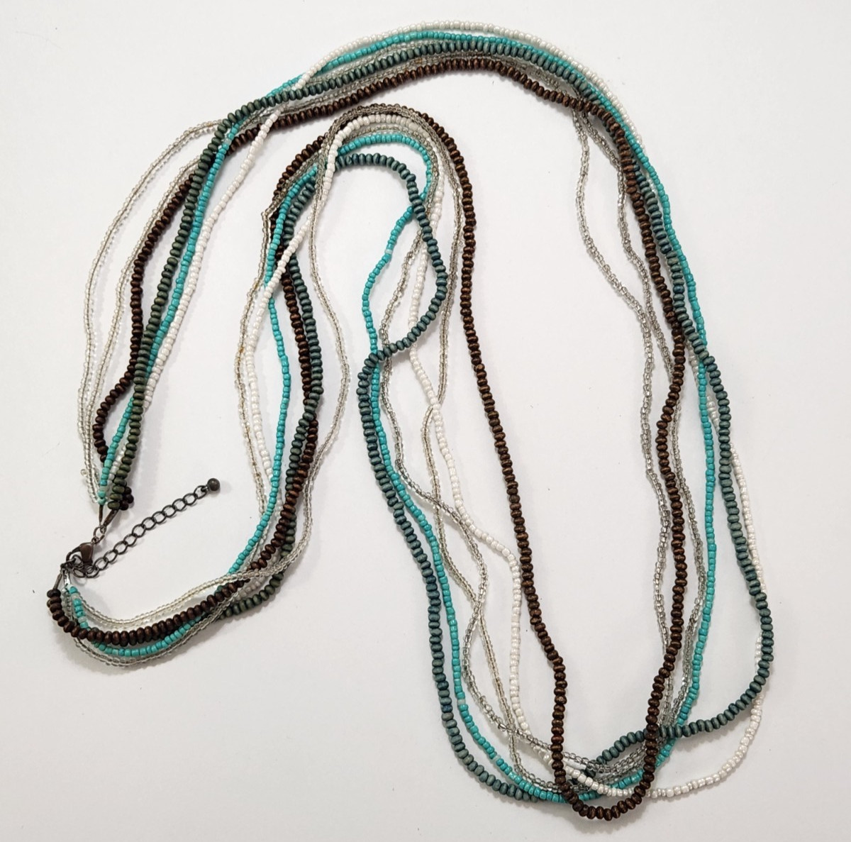 Vtg 6 Strand Seed Bead Necklace Earthtones Wood Glass Boho Native Southwestern