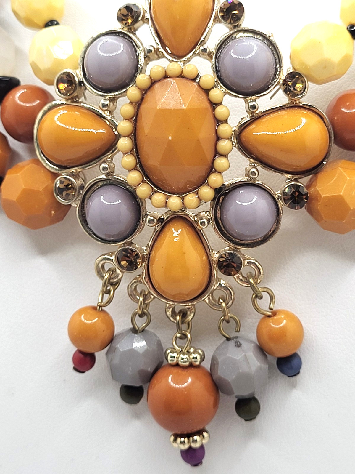 NENA Statement Natural & Acrylic Stone Choker Layered Faceted Beads & Pendant