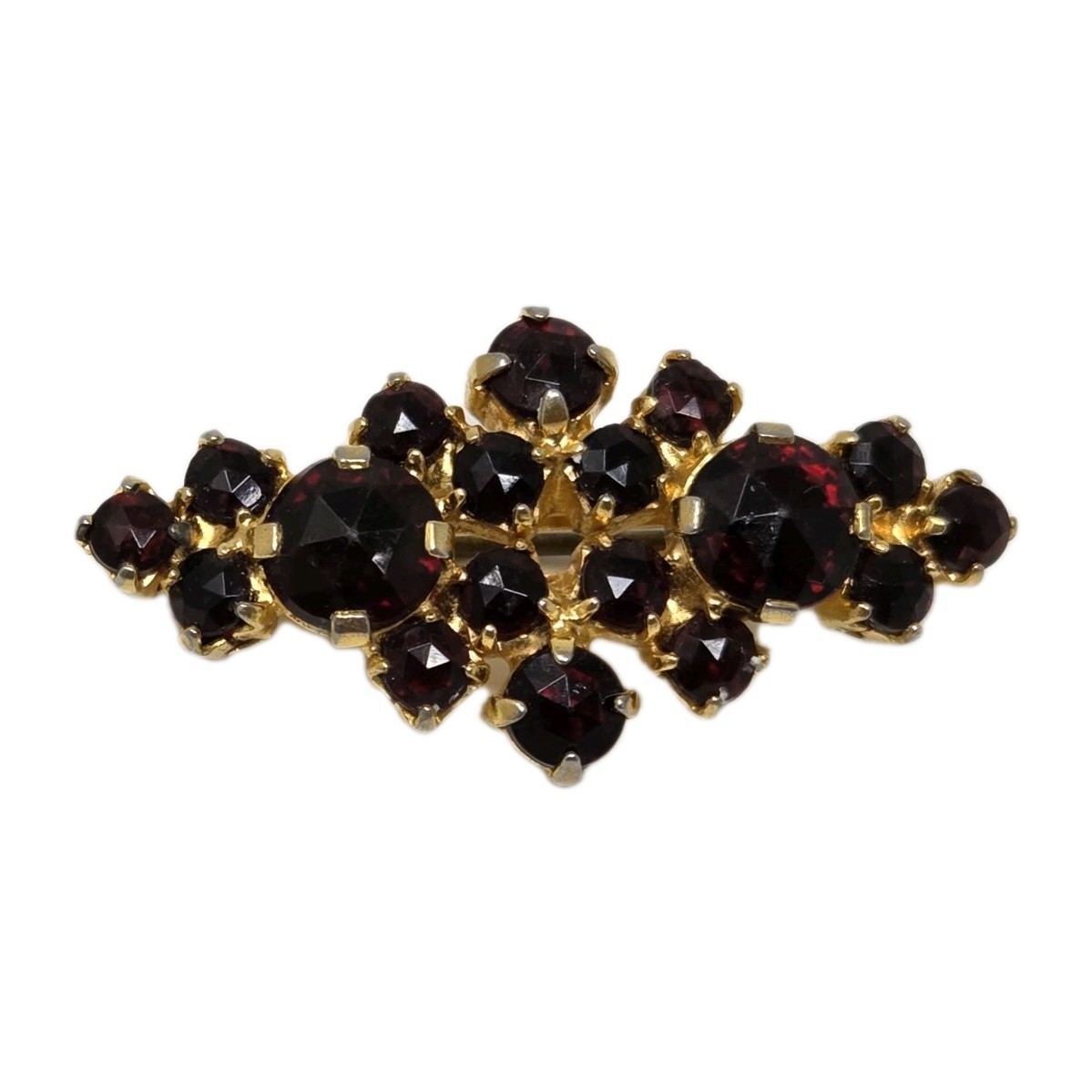 Vintage Czech Red Garnet Rose-Cut Brooch Pin Signed Austria 1.25 Inch Gold Tone