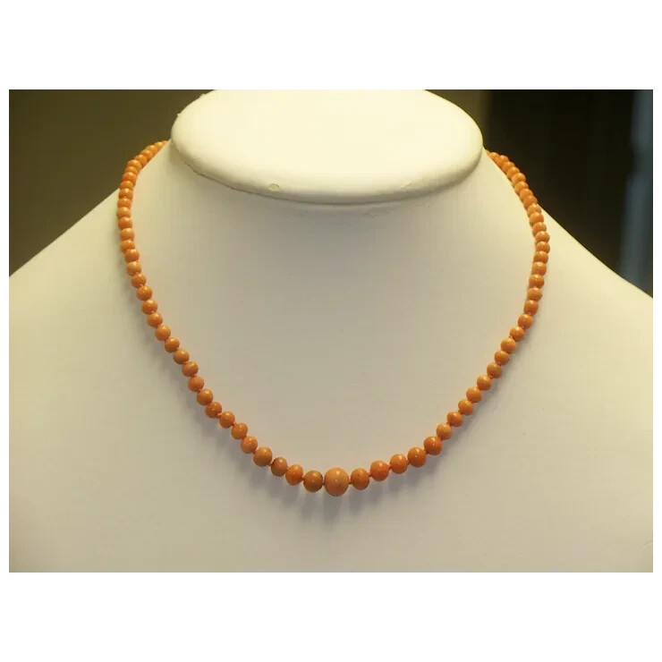 Antique Salmon color Graduated CORAL CHOKER Vintage Child Necklace 15 inch