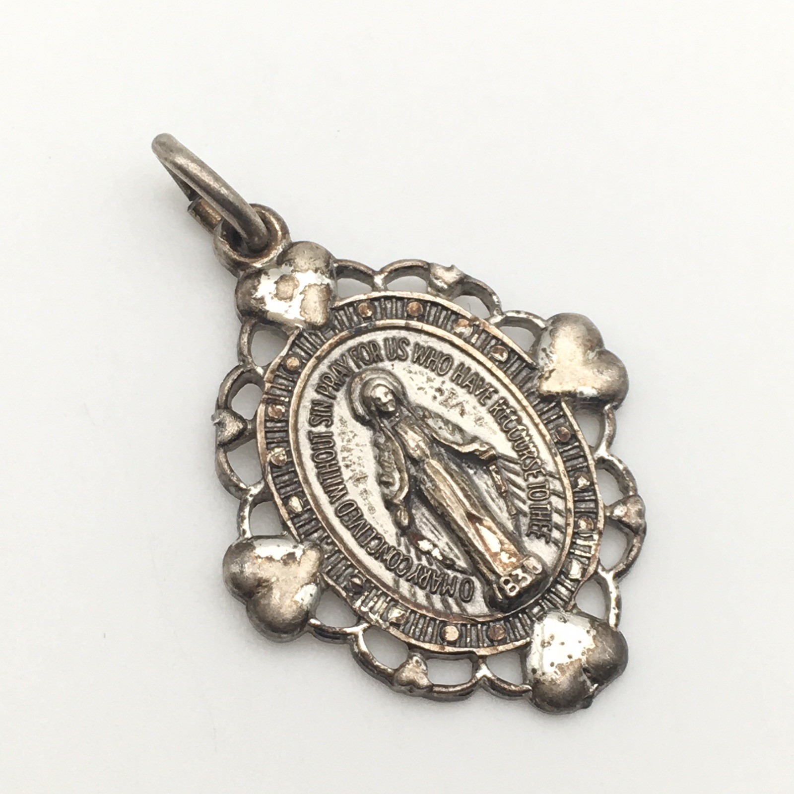 Vintage Sterling Silver CREED Miraculous Mary 1830 Charm Marked Sterling 3g #40