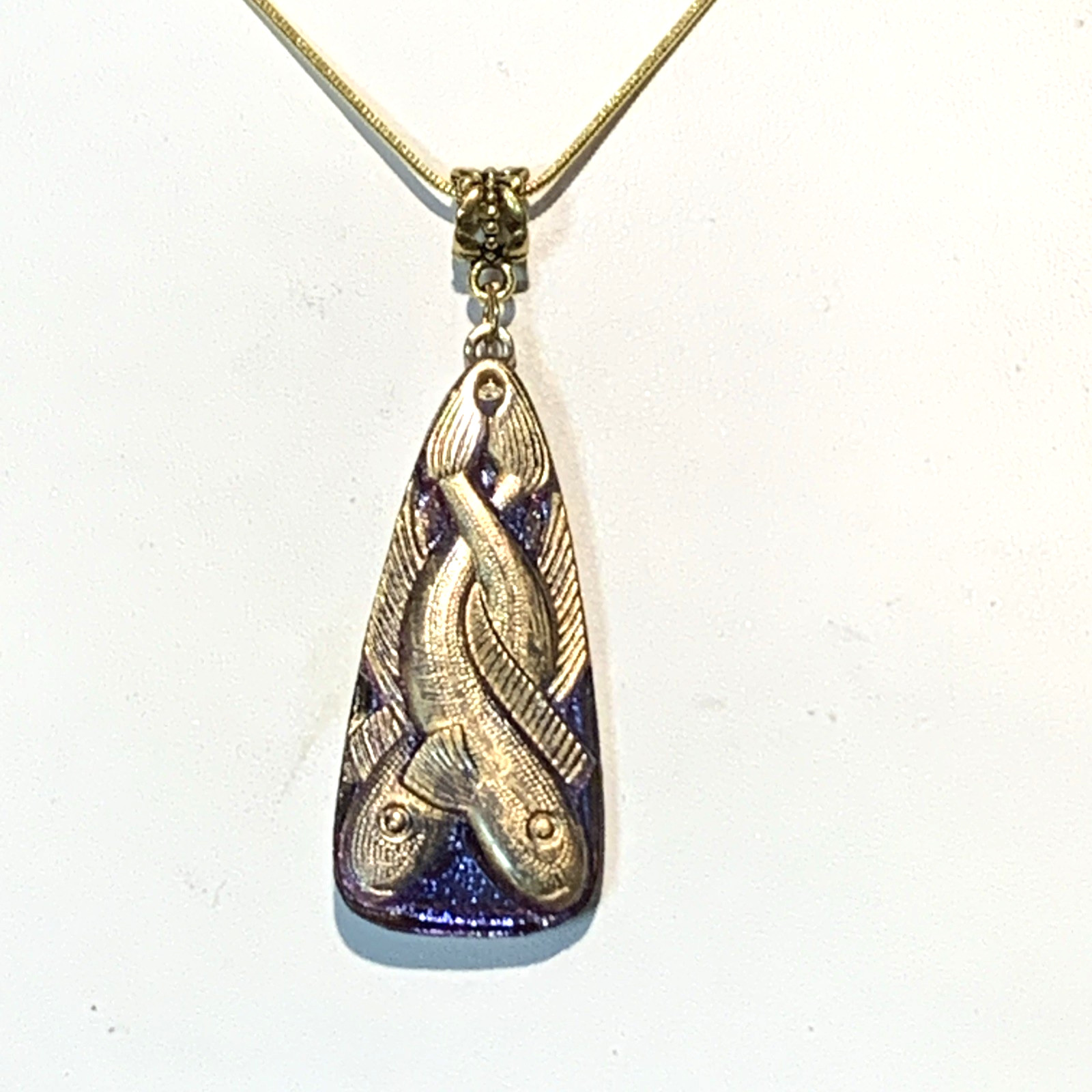 RARE-ANTIQUE EGYPT REVIVAL VIOLET/BLUE FLASH CZECH GLASS SERPENT NECKLACE.g#2NEW