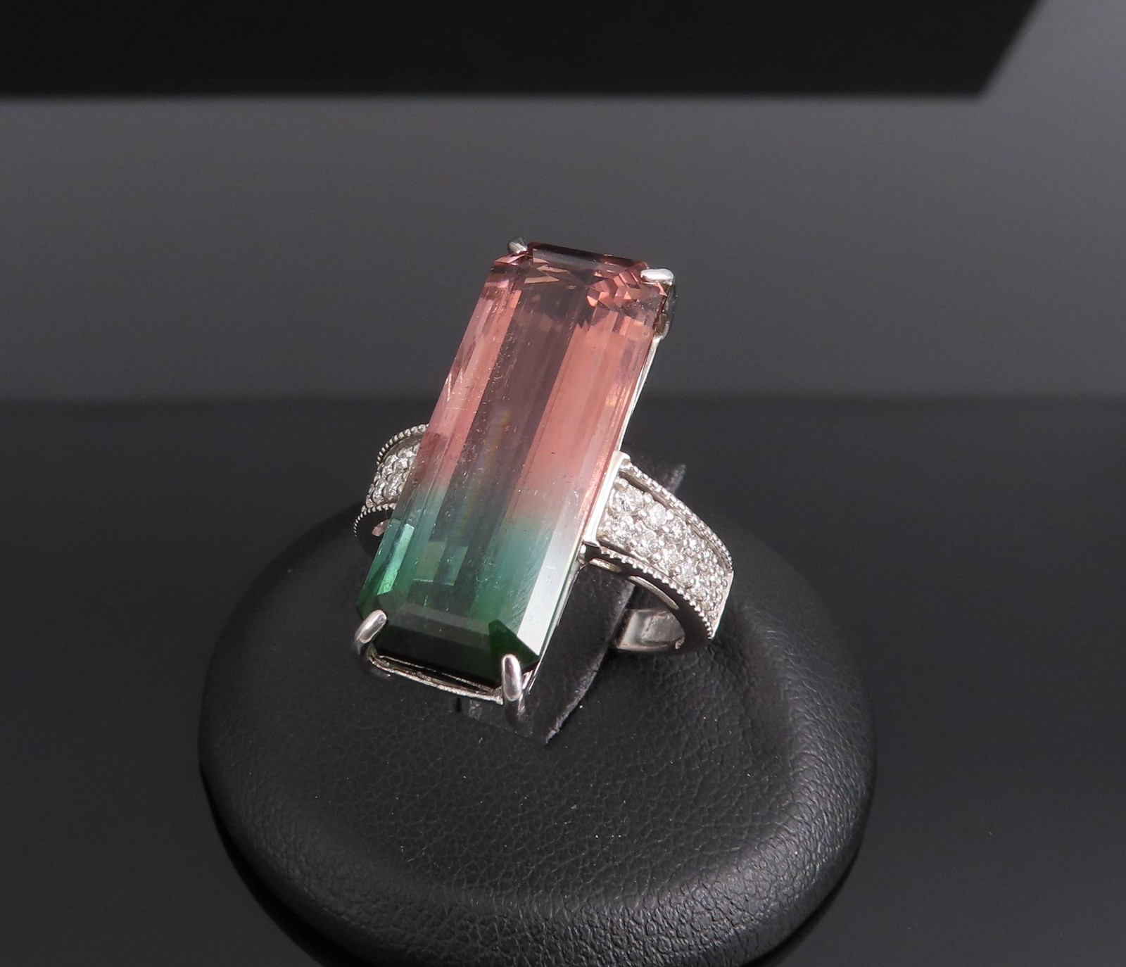 Rare 15.82ct Natural Party Color Tourmaline 0.35ct Diamond Platinum Ring, Size 7