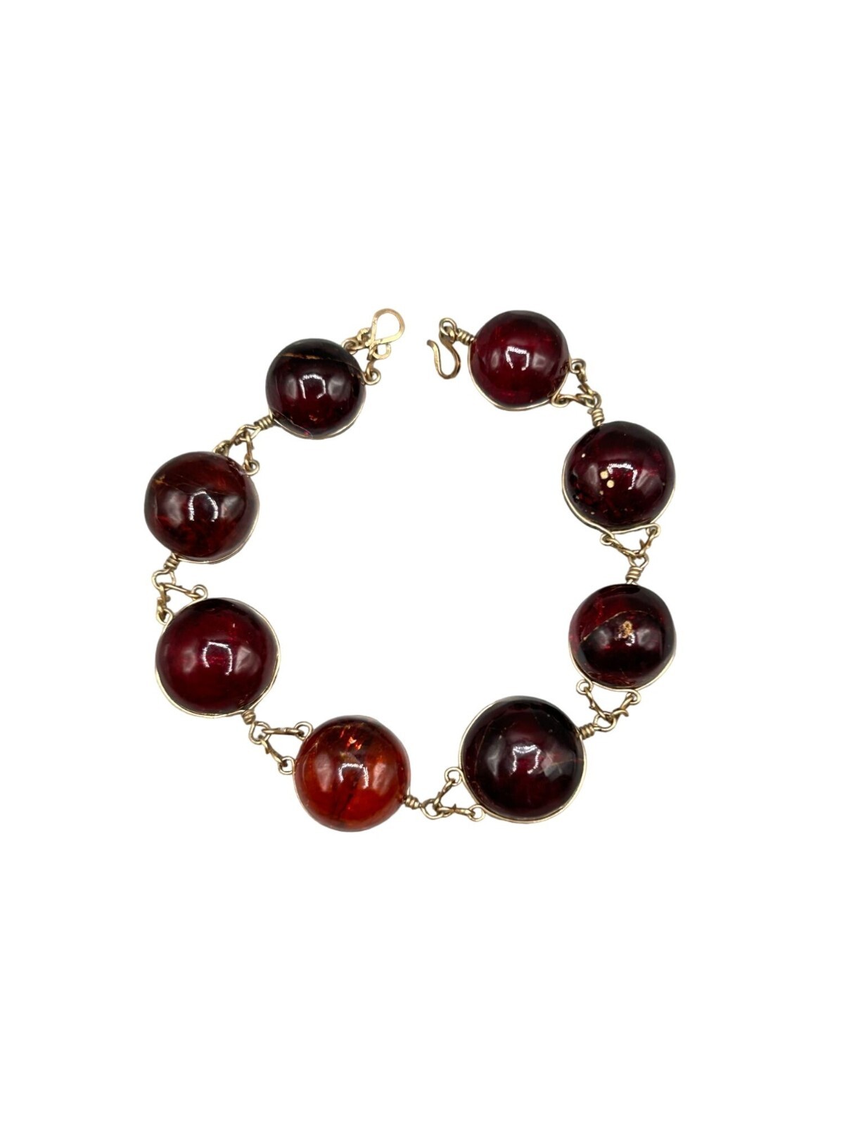 Wire Wrapped Genuine Amber Bracelet with Gold Tone Wire & Clasp Round Stones