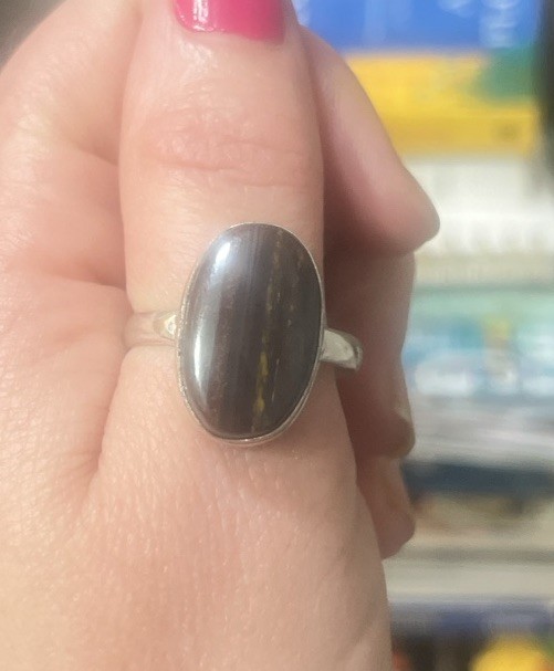 Artisan Tiger Eye Cabochon Set In 925 Silver Ring Size 12.5 Boho Natural Earthy