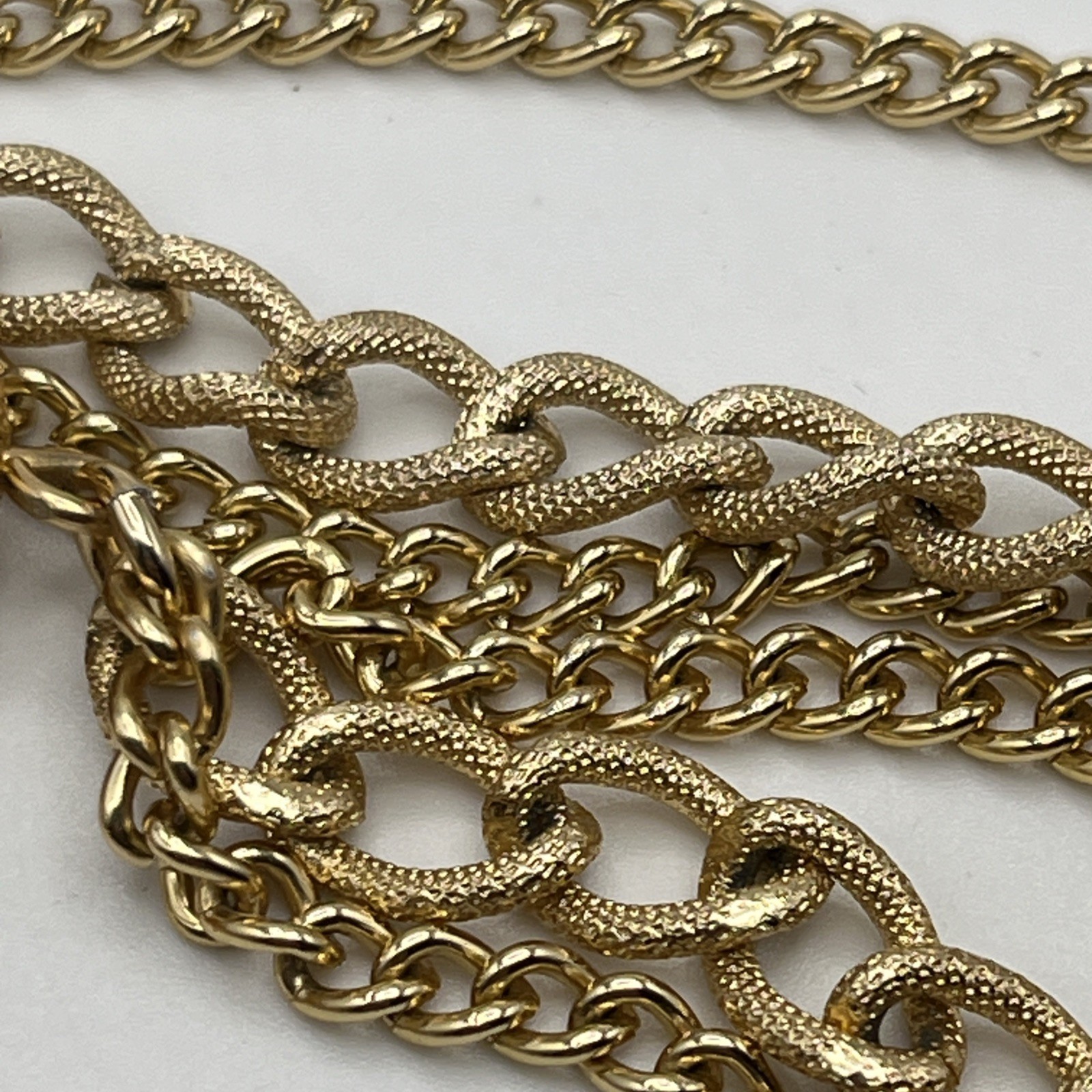 Vintage Sarah Coventry 50″ Long 3 Strand Gold Tone Necklace Barrel With Earrings