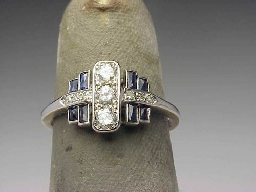 Art Deco 3.20 Ct Diamond & Sapphire Vintage Engagement Ring 925 Sterling Silver