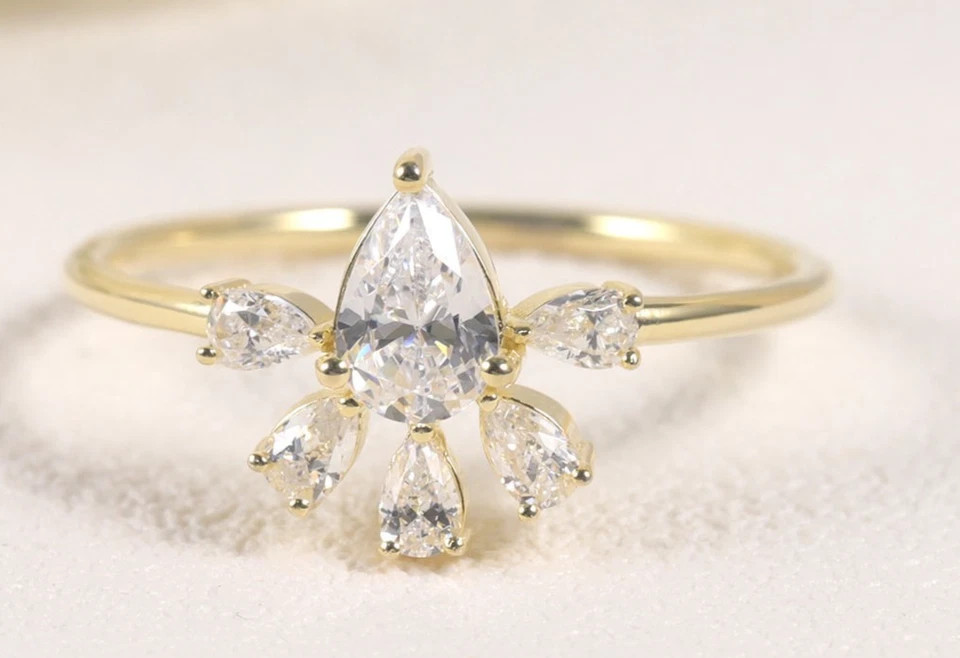 1.20TCW Pear Cut White Moissanite Bride Wedding Ring In Pure 10K Yellow Gold FN