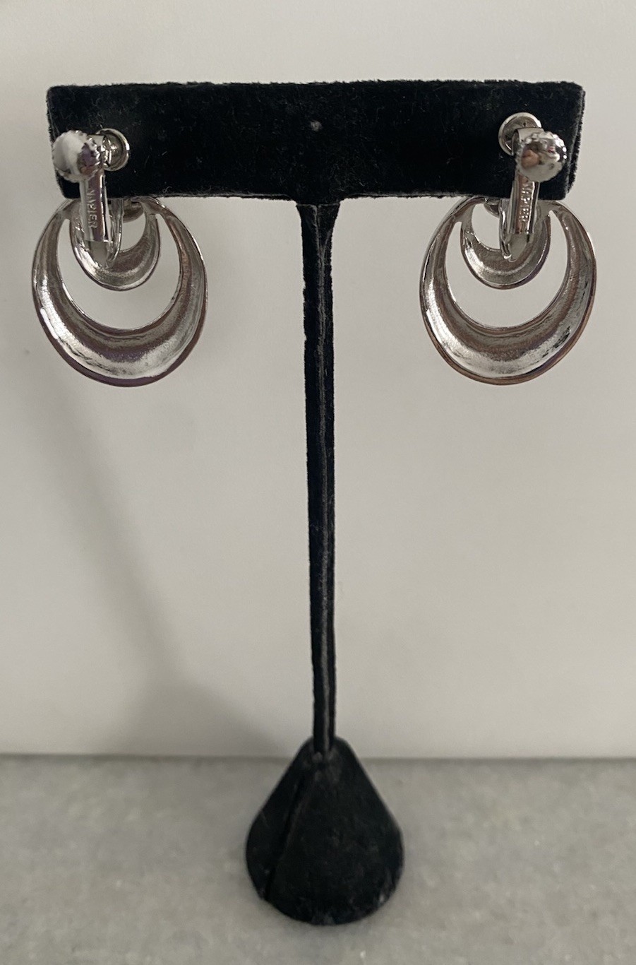 Vintage Monet Silver Tone Door Knocker Adjustable Clip On Earrings