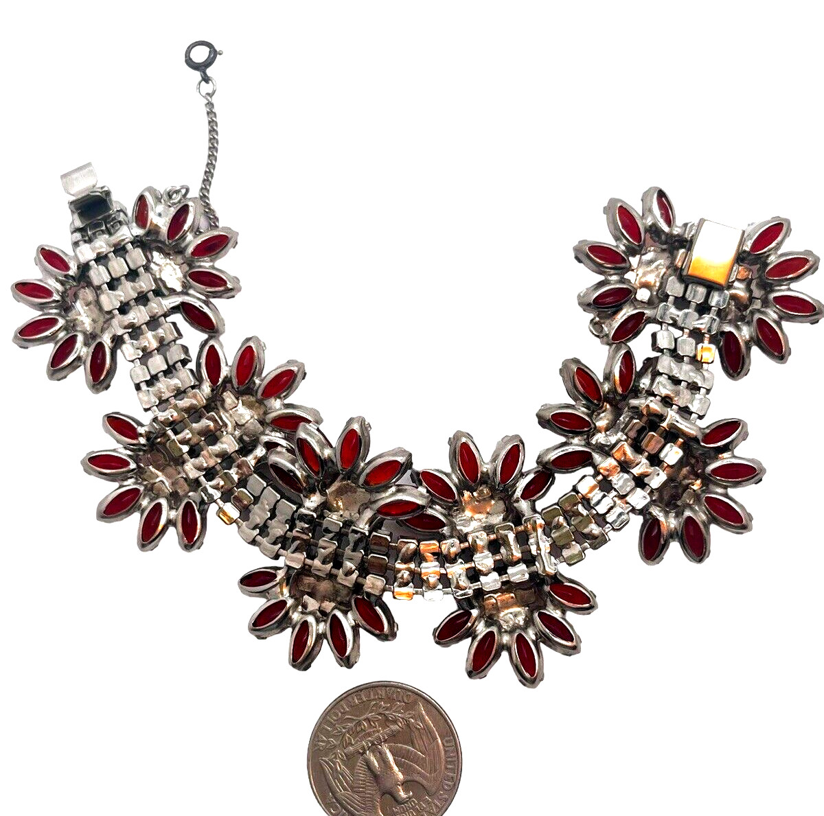 Glittering Fuchsia Pink AB & Red Marquise Exquisite Vintage Rhinestone Bracelet