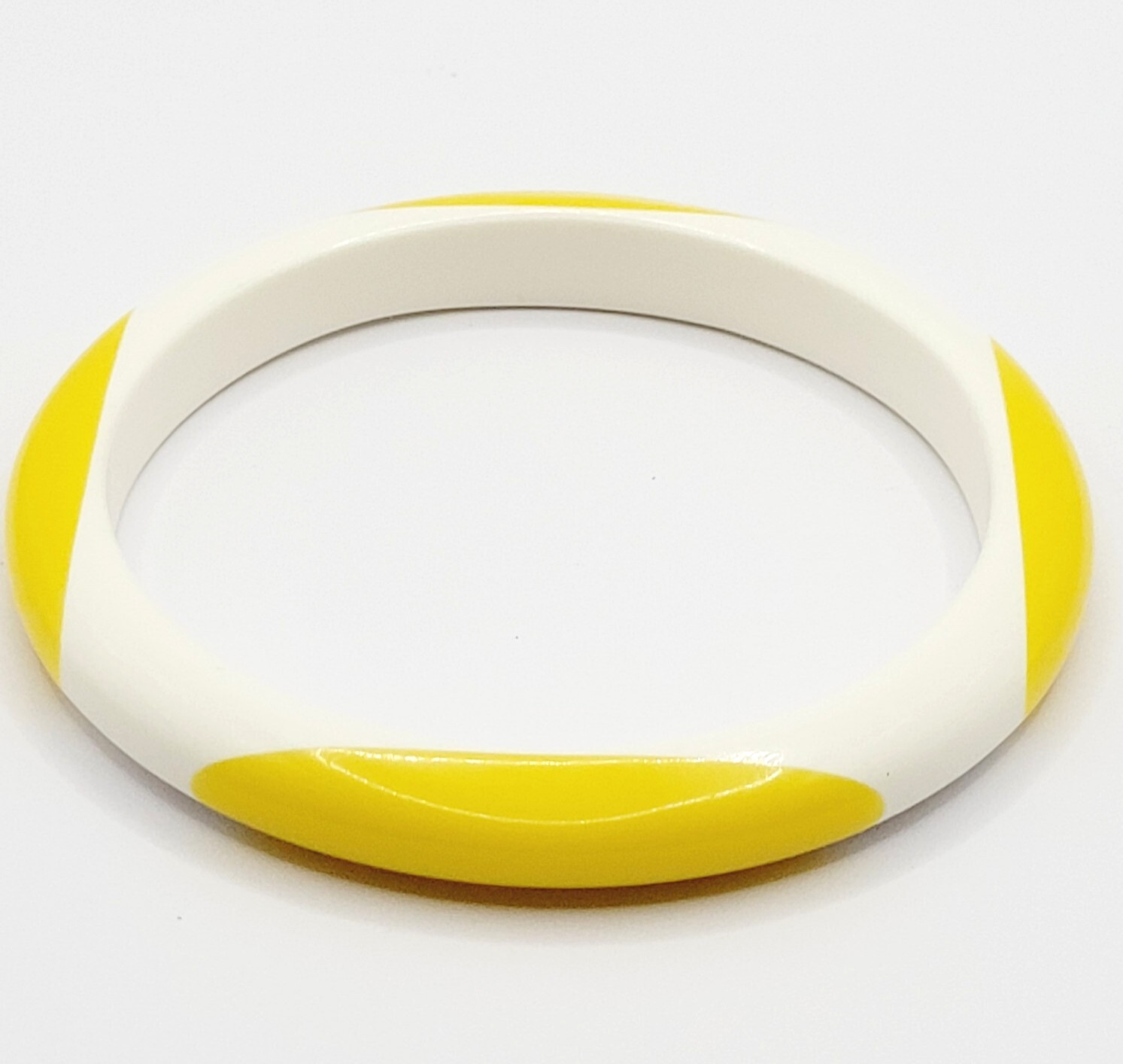 Yellow and White Lucite Vintage 1980s Bangle Bracelet Retro Style