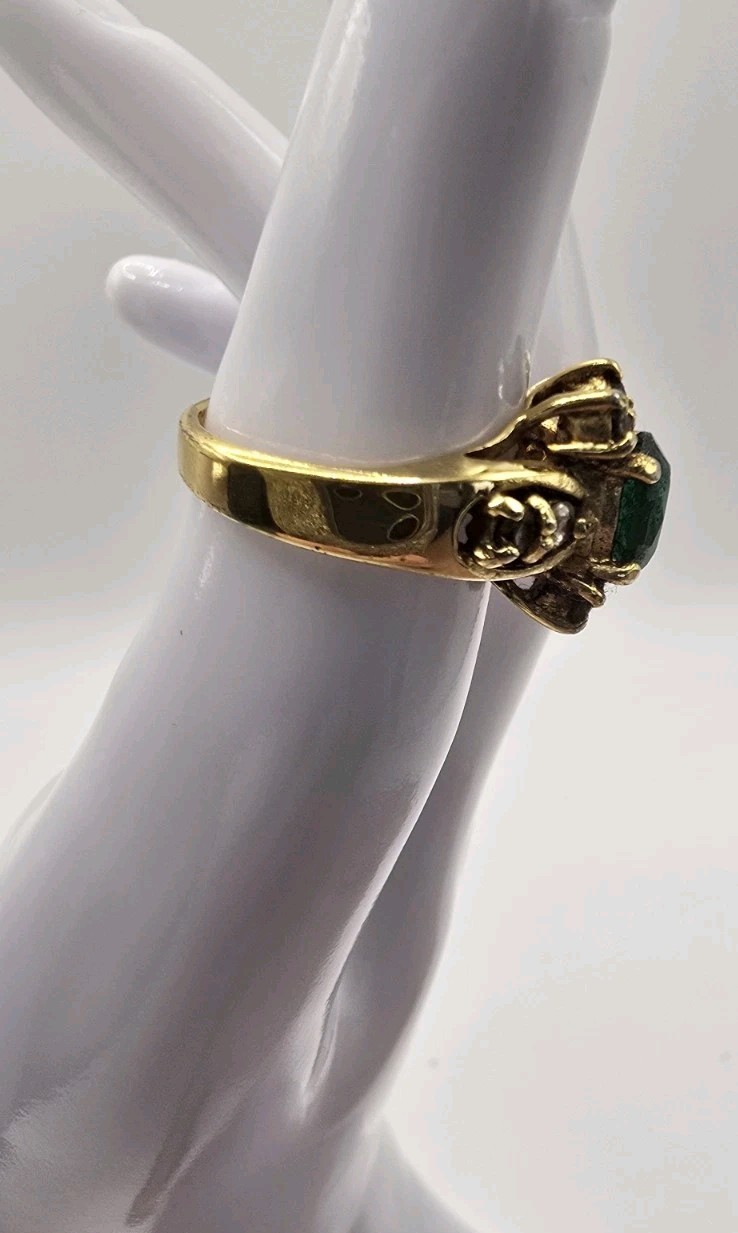 Vintage LIND 14K HGE ring with CZ AND SYNTHETIC EMERALD signed Sz 5.5- 6