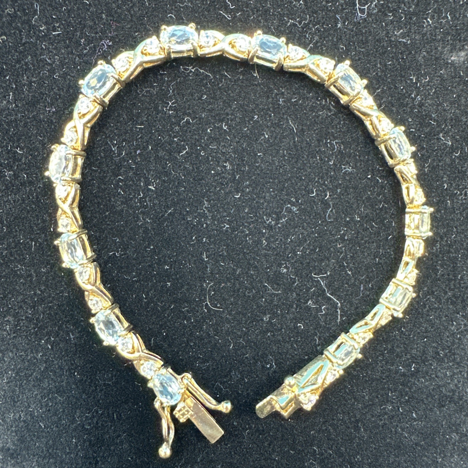 Vintage Suzanne Somers Aqua Blue & White/Colorless CZ 925 Gold Bracelet 7in