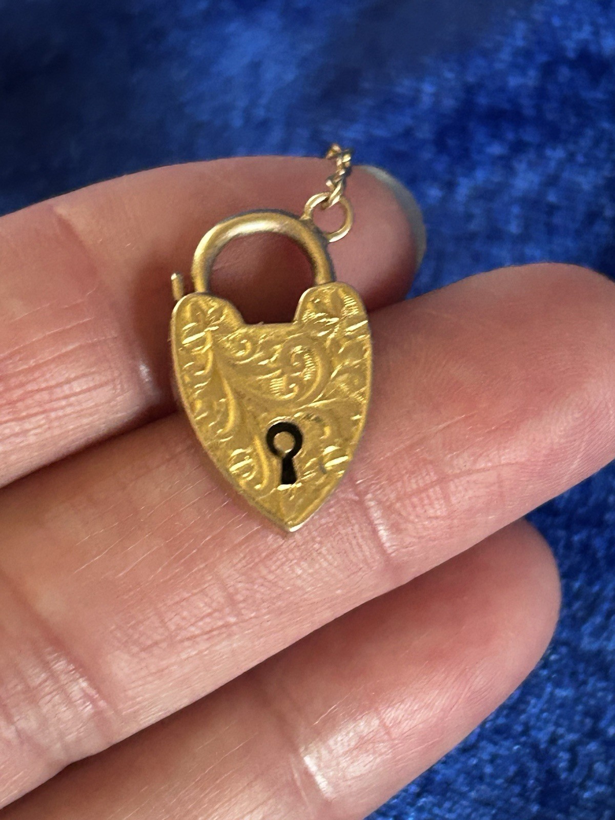 Vintage Circa30s 9ct Solid Gold Padlock Pendant or Charm With Floral Scrolls Old