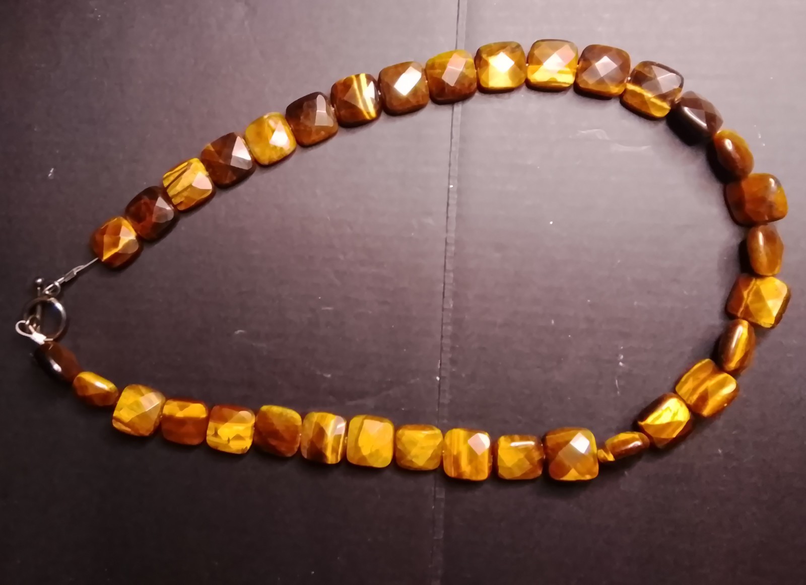 16″ Vintage Tigers Eye Faceted Bead Necklace Chunky Geometric 52.77 Grams