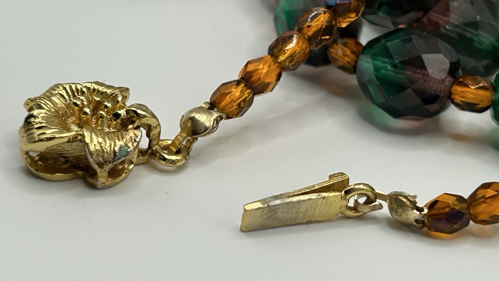 Vintage Retro Amethyst Green Fire Faceted Glass Beaded 33” Necklace