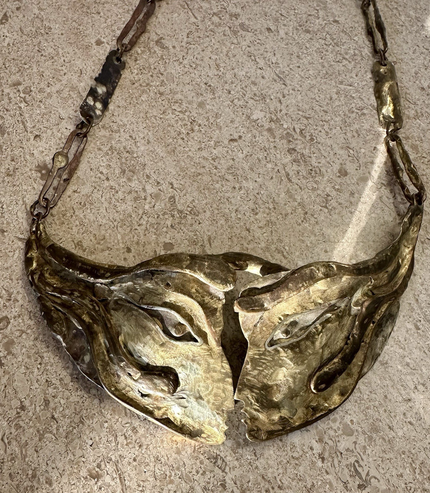 Vintage Armando Lozano The Kiss Bronze Brutalist Necklace Mexican Modernist Art