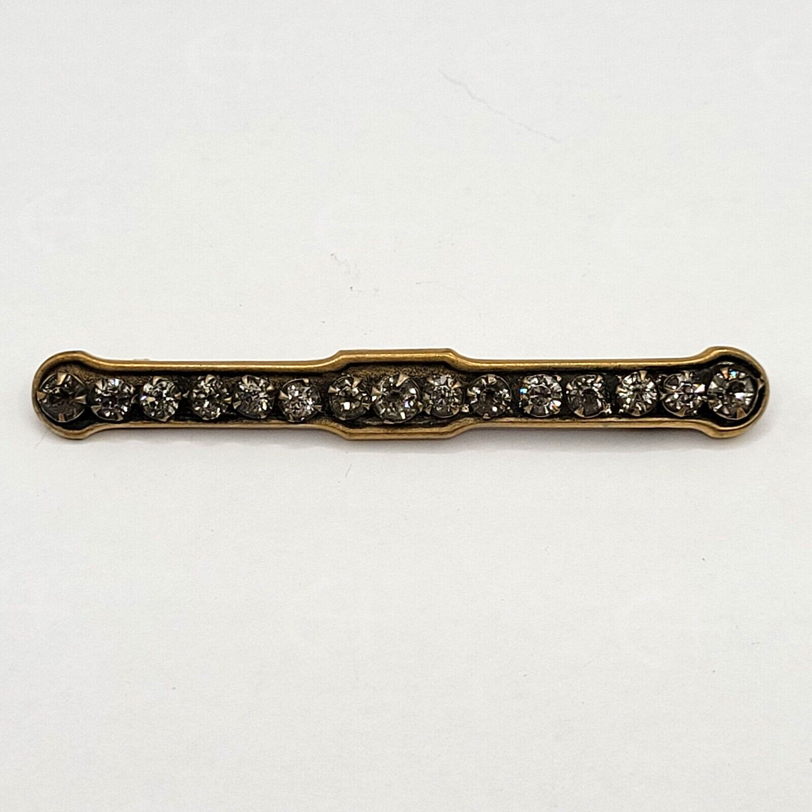 Edwardian Gold Plated with Rhinestones Brooch Bar Pin Circa 1920s