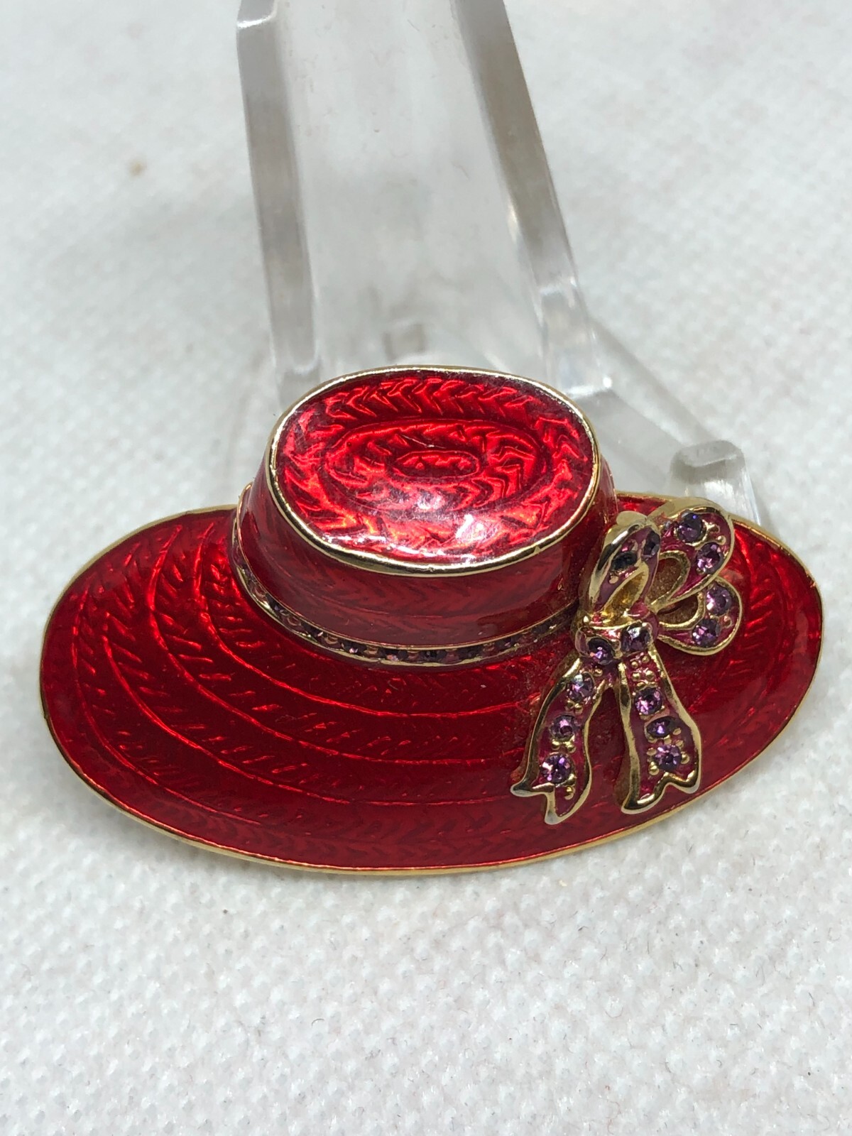 VINTAGE RED HAT SOCIETY ENAMEL MULTI COLORED RHINESTONES PIN BROOCH
