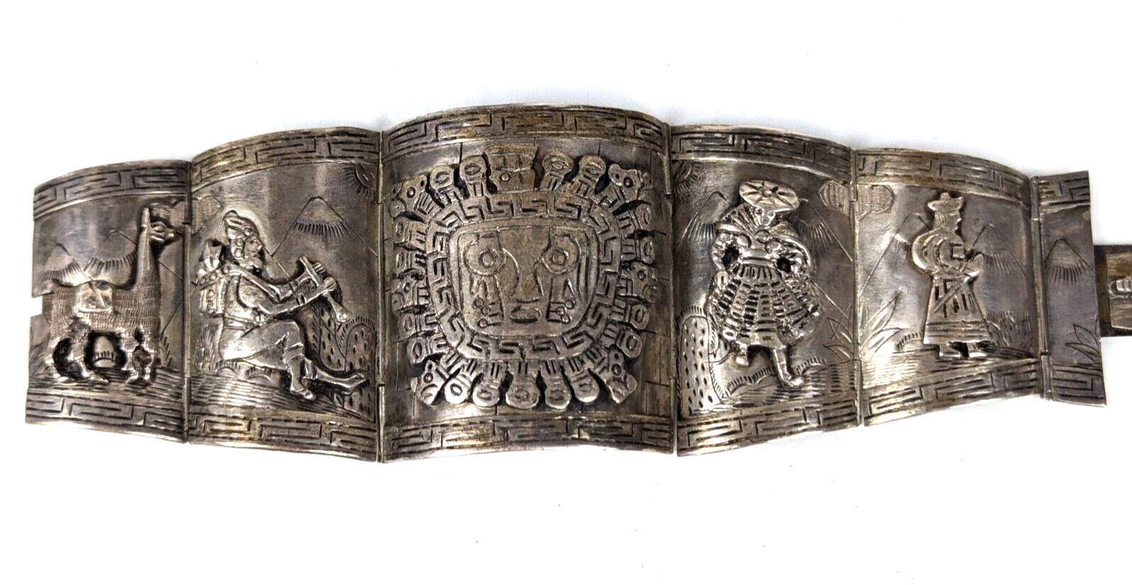 Massive Vintage PERU 925 Sterling Silver 2.25″ Extra Wide 7″ Bracelet 76 grams