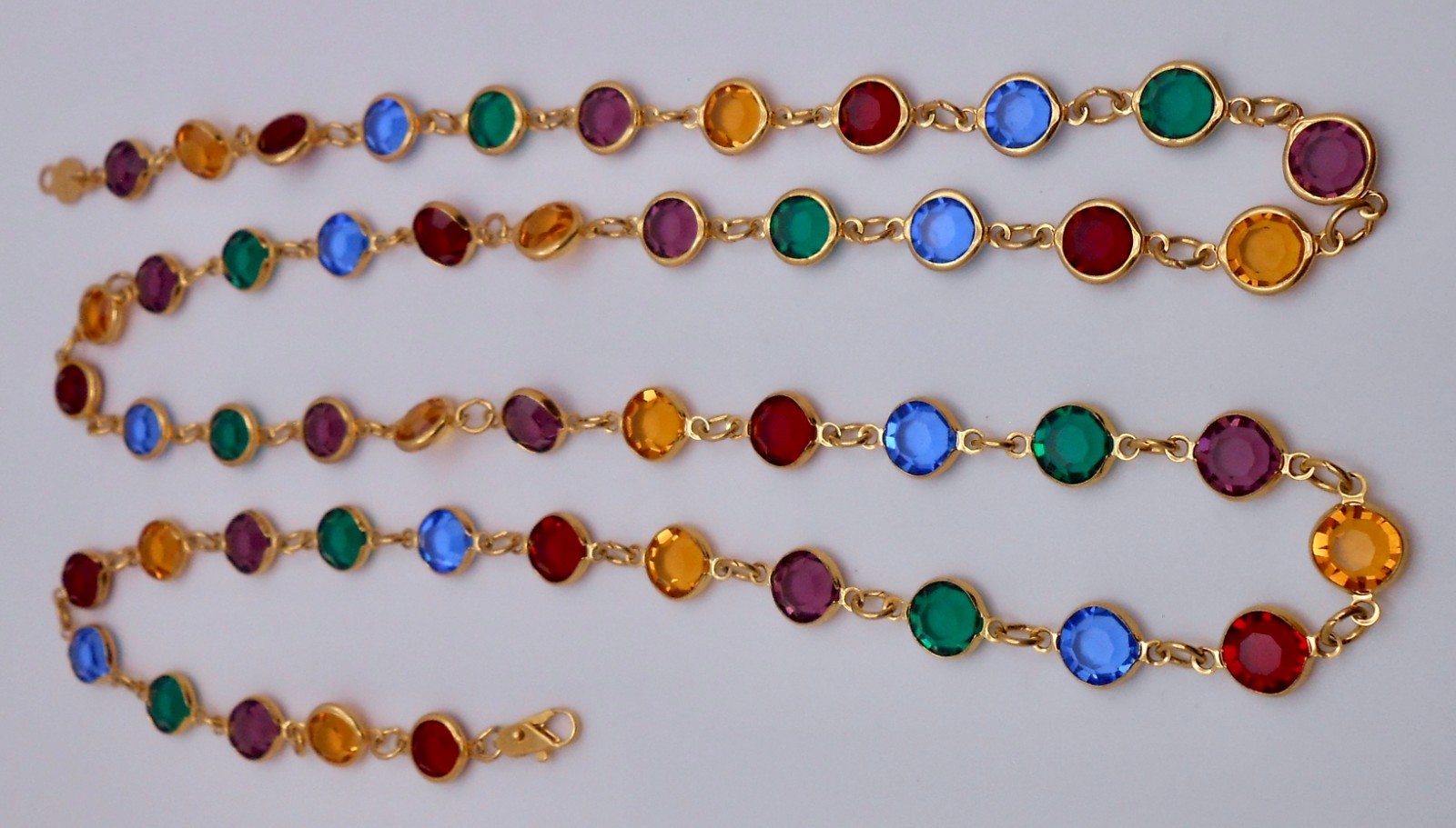 Vintage Austrian Crystal USA Multicolor Crystal Bezel Necklace 35″ Long N37